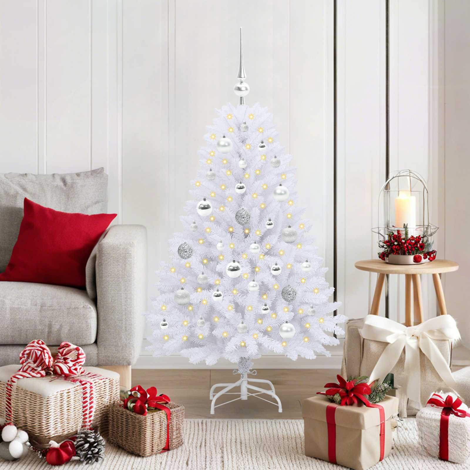 FROSTEL Artificial Hinged Christmas Tree White 120 cm PVC and Steel - Unbeatable Bargains