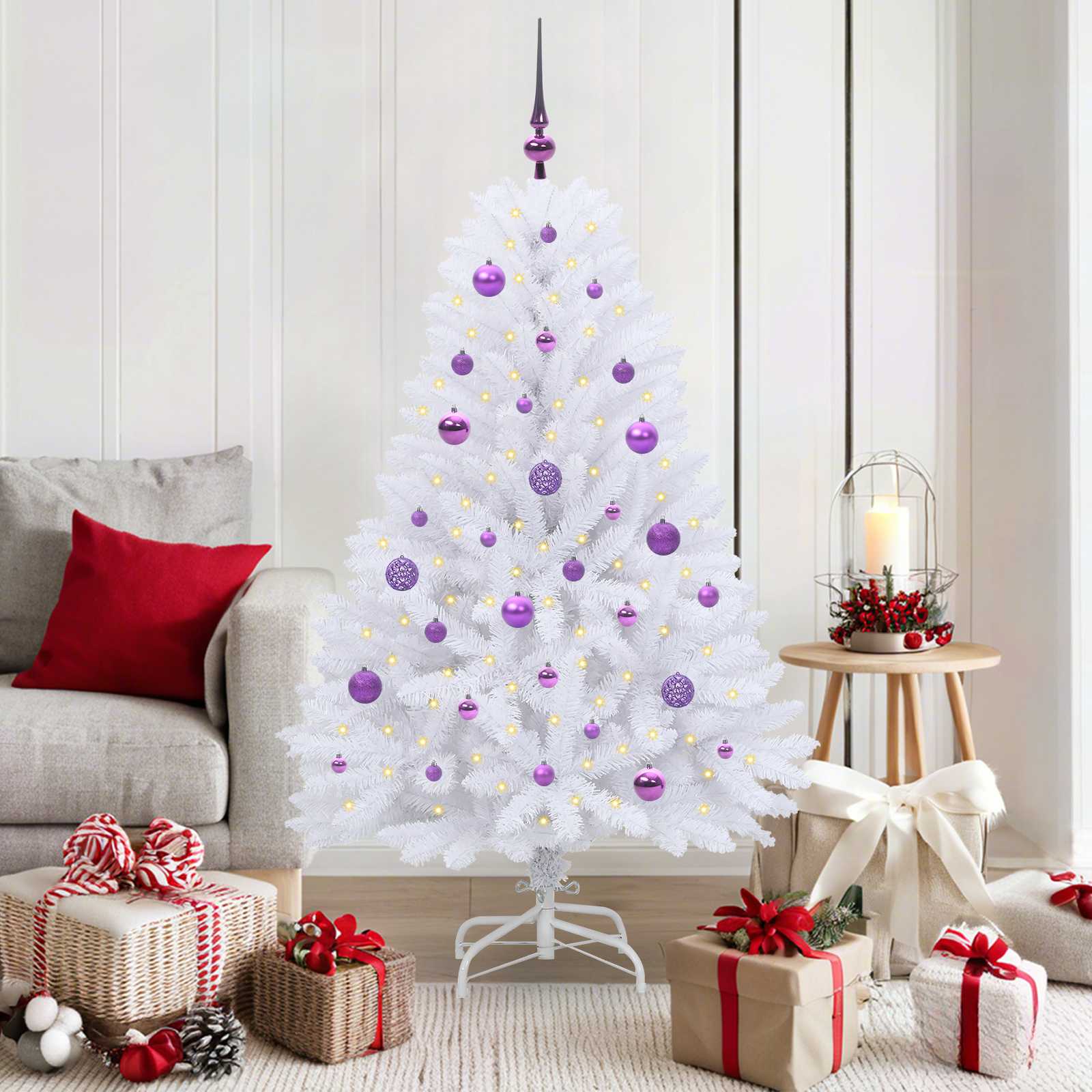 FROSTEL Artificial Hinged Christmas Tree White 150 cm PVC and Steel - Merlin Deals