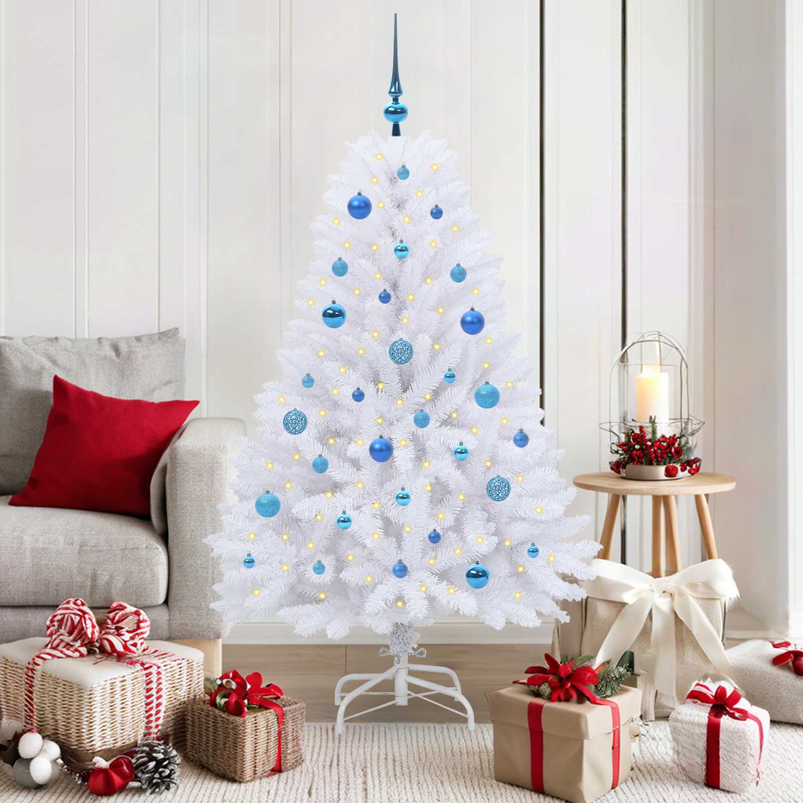 FROSTEL Artificial Hinged Christmas Tree White 150 cm PVC and Steel - Millennium Furniture