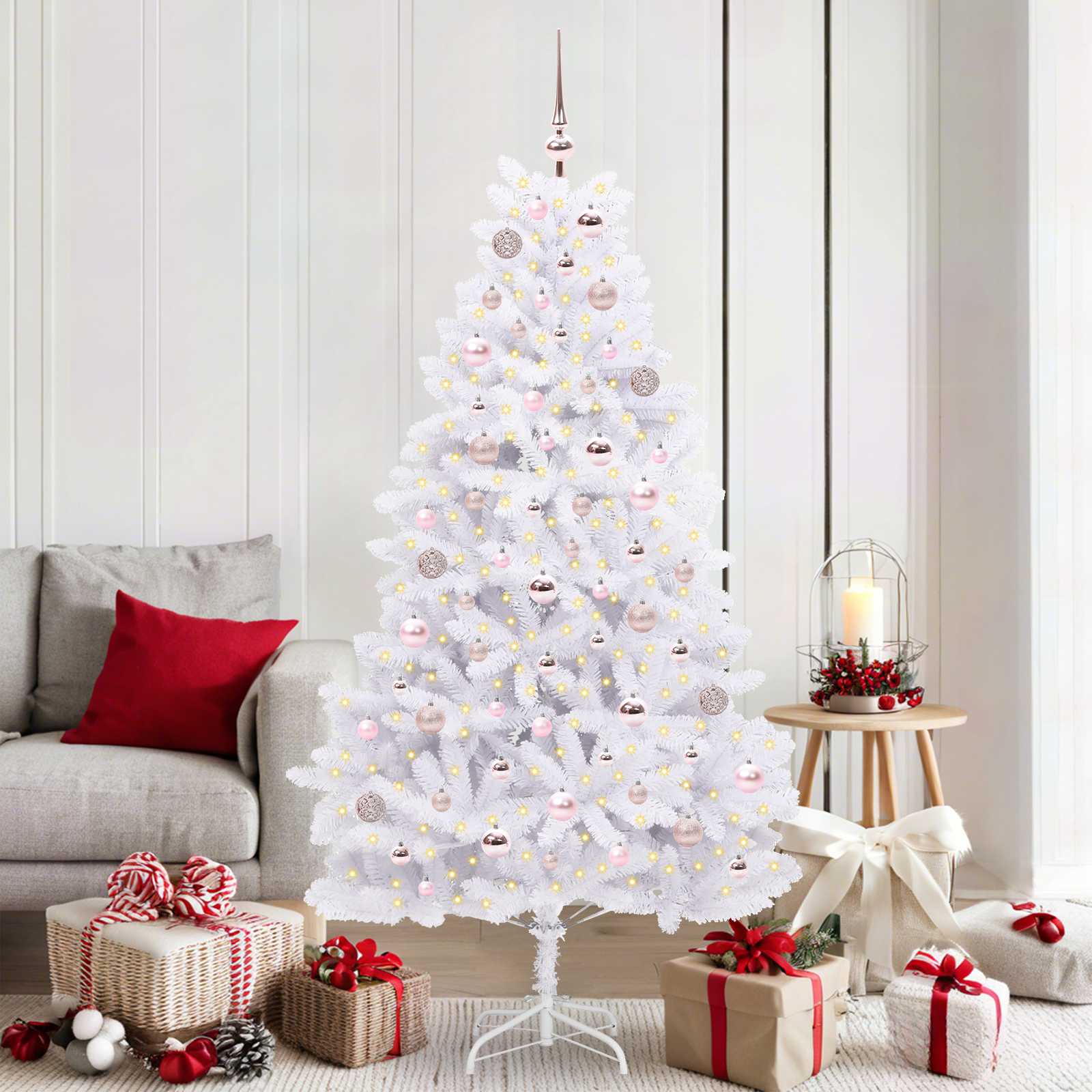 FROSTEL Artificial Hinged Christmas Tree White 180 cm PVC and Steel - The Home Maker