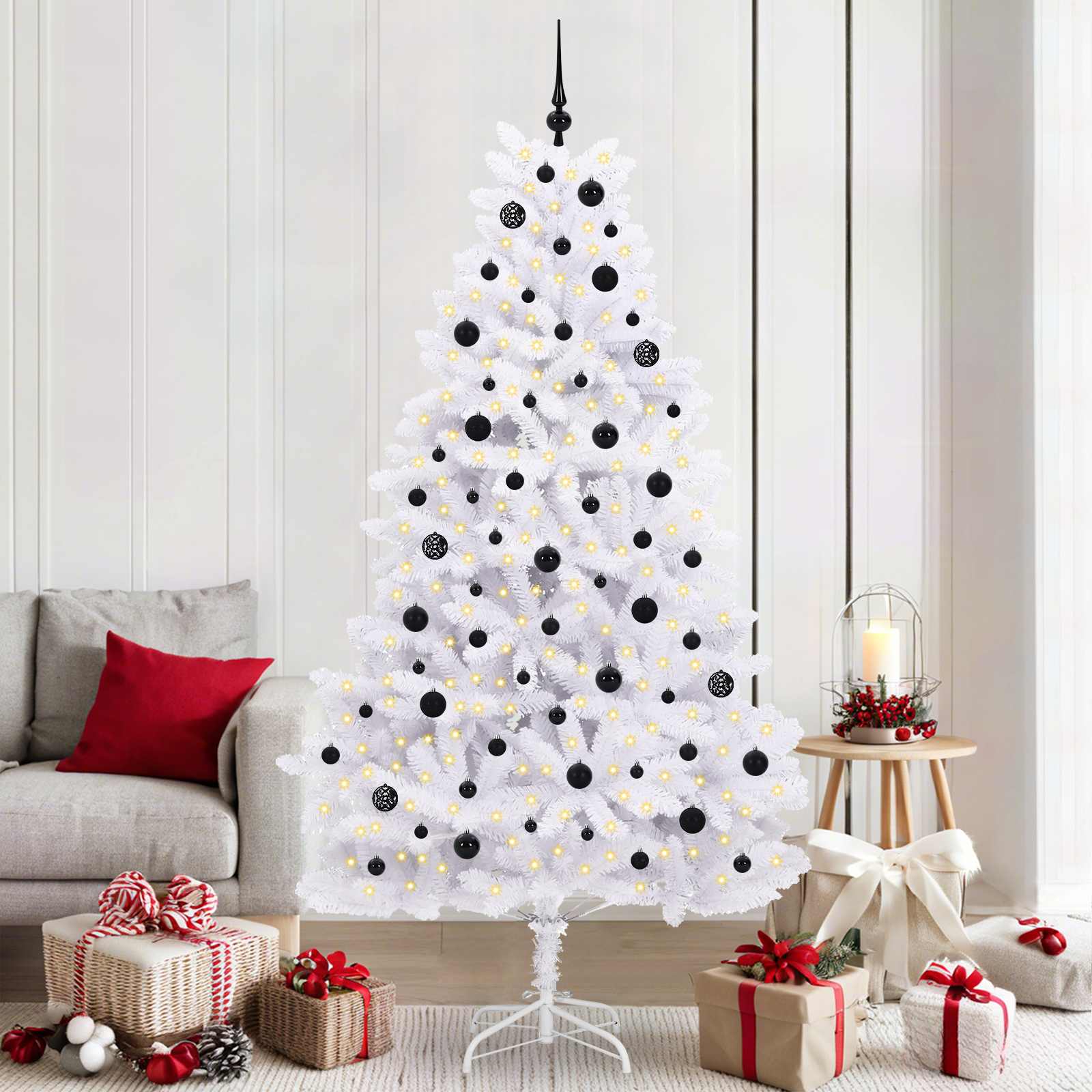 CUDWIN Artificial Hinged Christmas Tree White 210 cm PVC and Steel - Decor Base