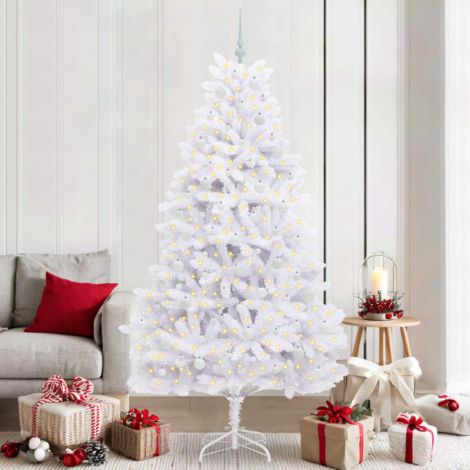 CUDWIN Artificial Hinged Christmas Tree White 210 cm PVC and Steel - Direct Imports