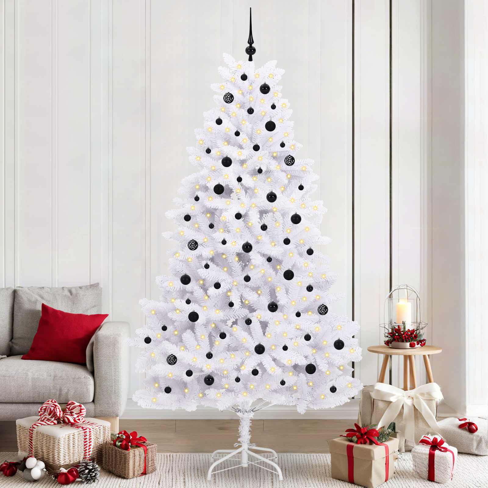 CUDWIN Artificial Hinged Christmas Tree White 240 cm PVC and Steel - Style and Chic