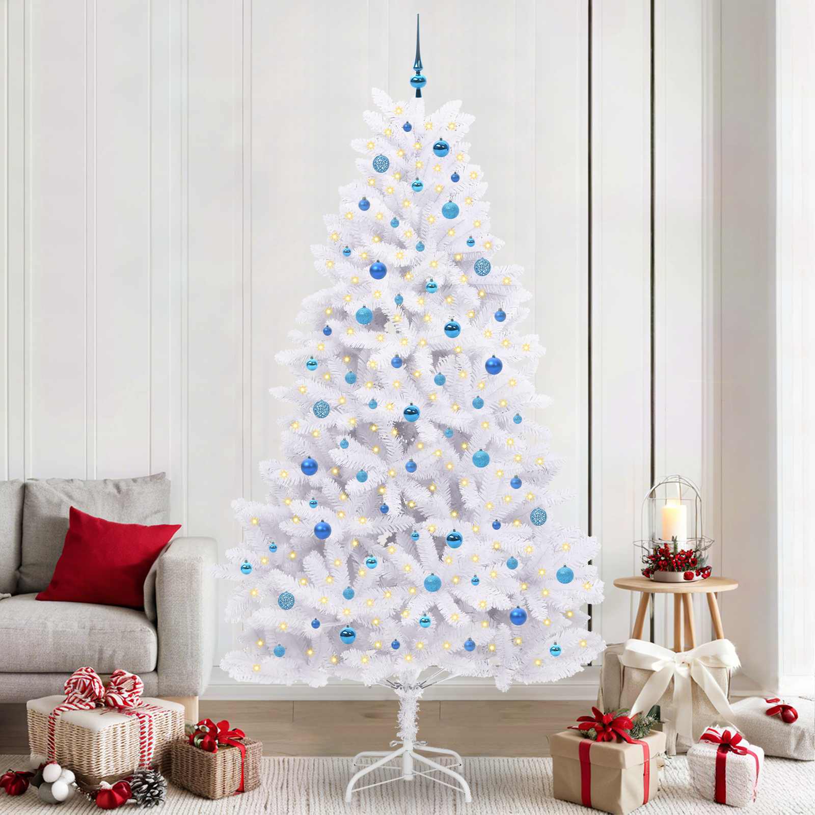 CUDWIN Artificial Hinged Christmas Tree White 240 cm PVC and Steel - Casper Homes