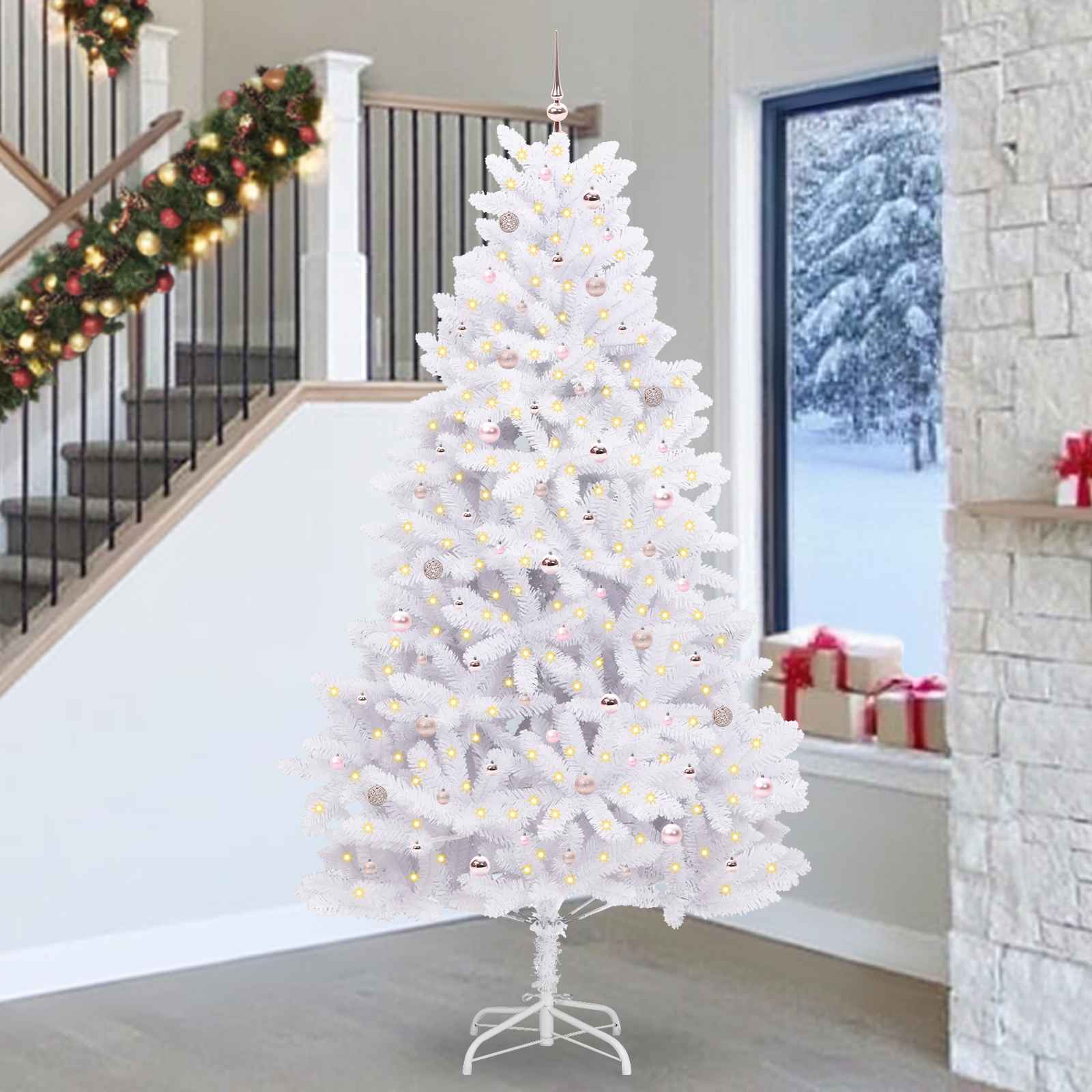 CUDWIN Artificial Hinged Christmas Tree White 270 cm PVC and Steel - Direct Imports