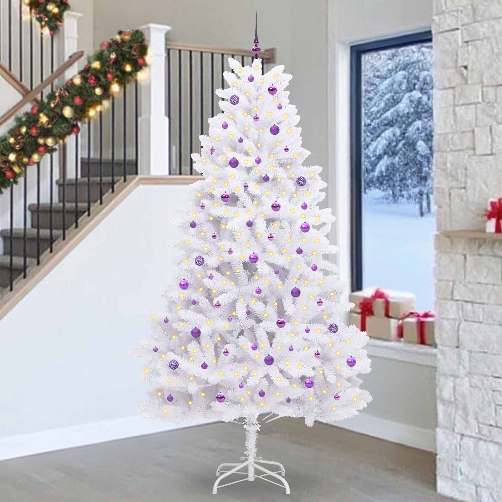 CUDWIN Artificial Hinged Christmas Tree White 270 cm PVC and Steel - Millennium Furniture