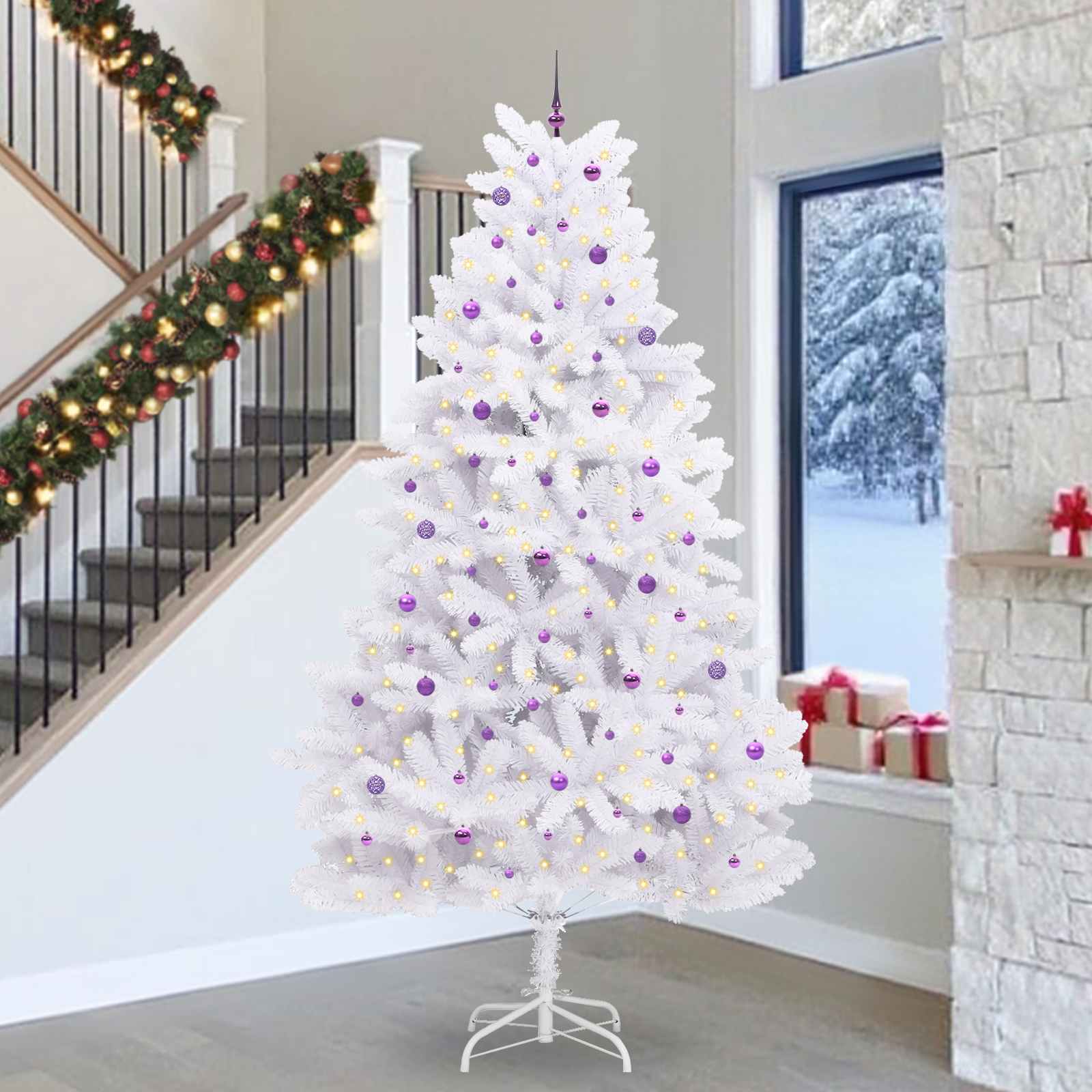 CUDWIN Artificial Hinged Christmas Tree White 300 cm PVC and Steel - Casper Homes
