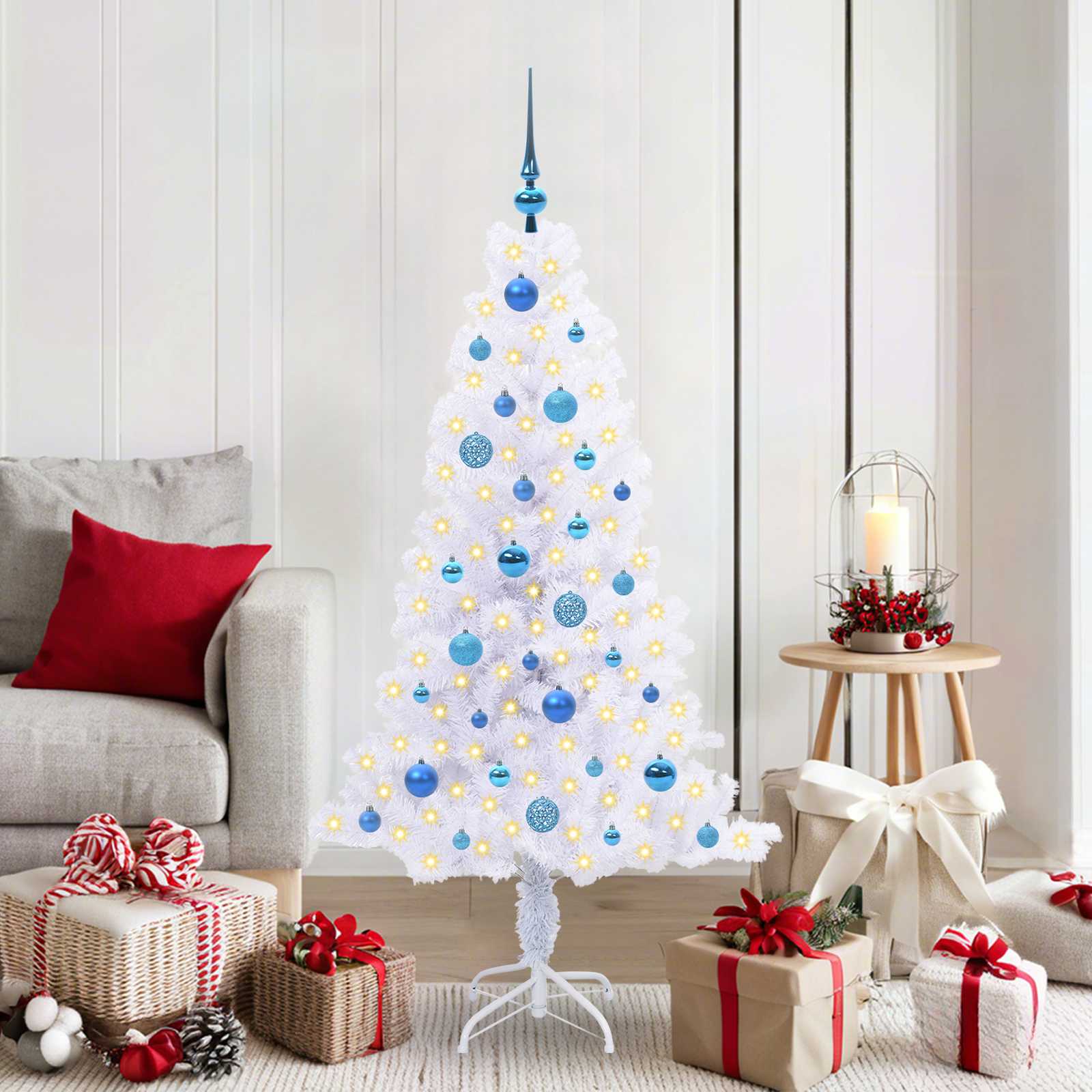 CUDWIN Artificial Christmas Tree with Stand White 150 cm PVC and Steel - Decor Base