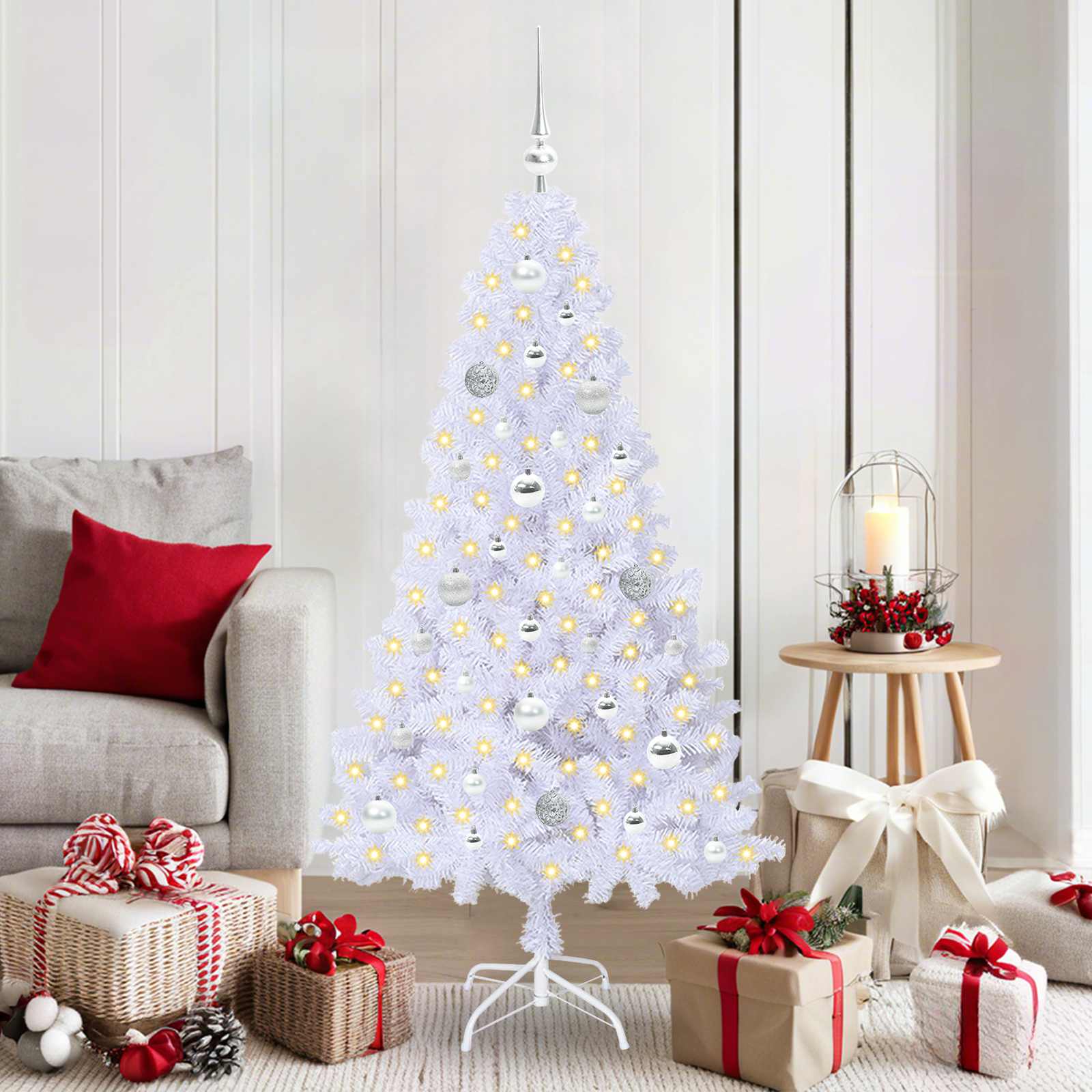 FIRROX Artificial Christmas Tree with Stand White 150 cm PVC and Steel - Casper Homes