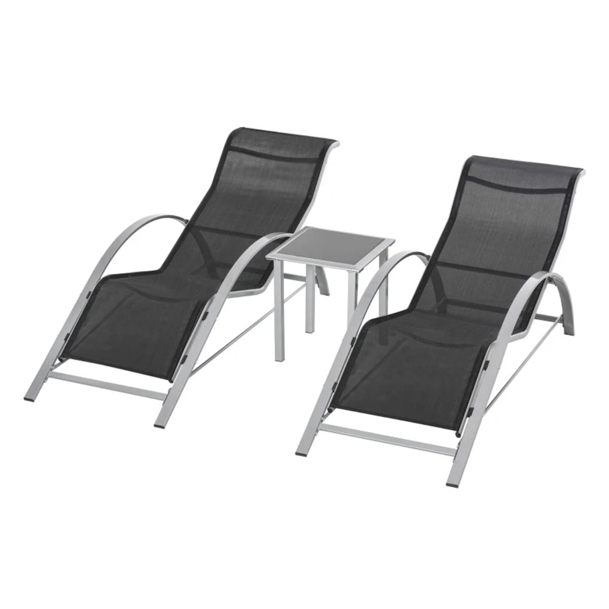 3 Pcs Textilene Fabric Garden Sun Lounge Set with Table - Black - The Garden Savant
