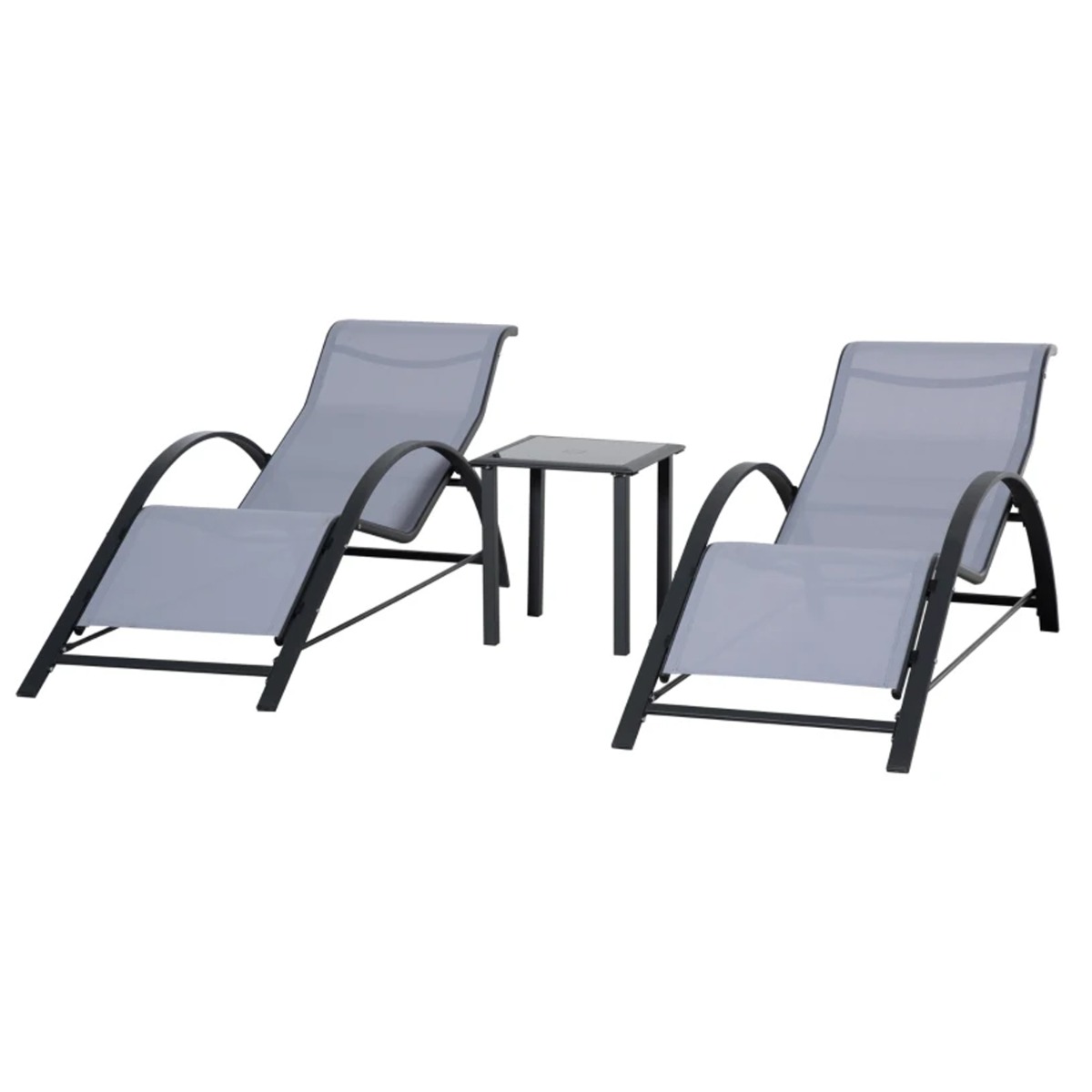 3 Pcs Textilene Fabric Garden Sun Lounge Set with Table - Light Grey - The Garden Savant