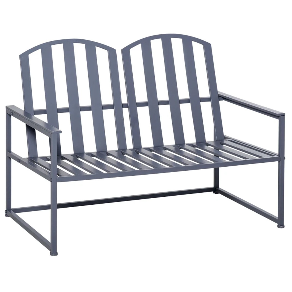 Slatted Design Steel Garden Loveseats Bench - Grey - The Garden Savant