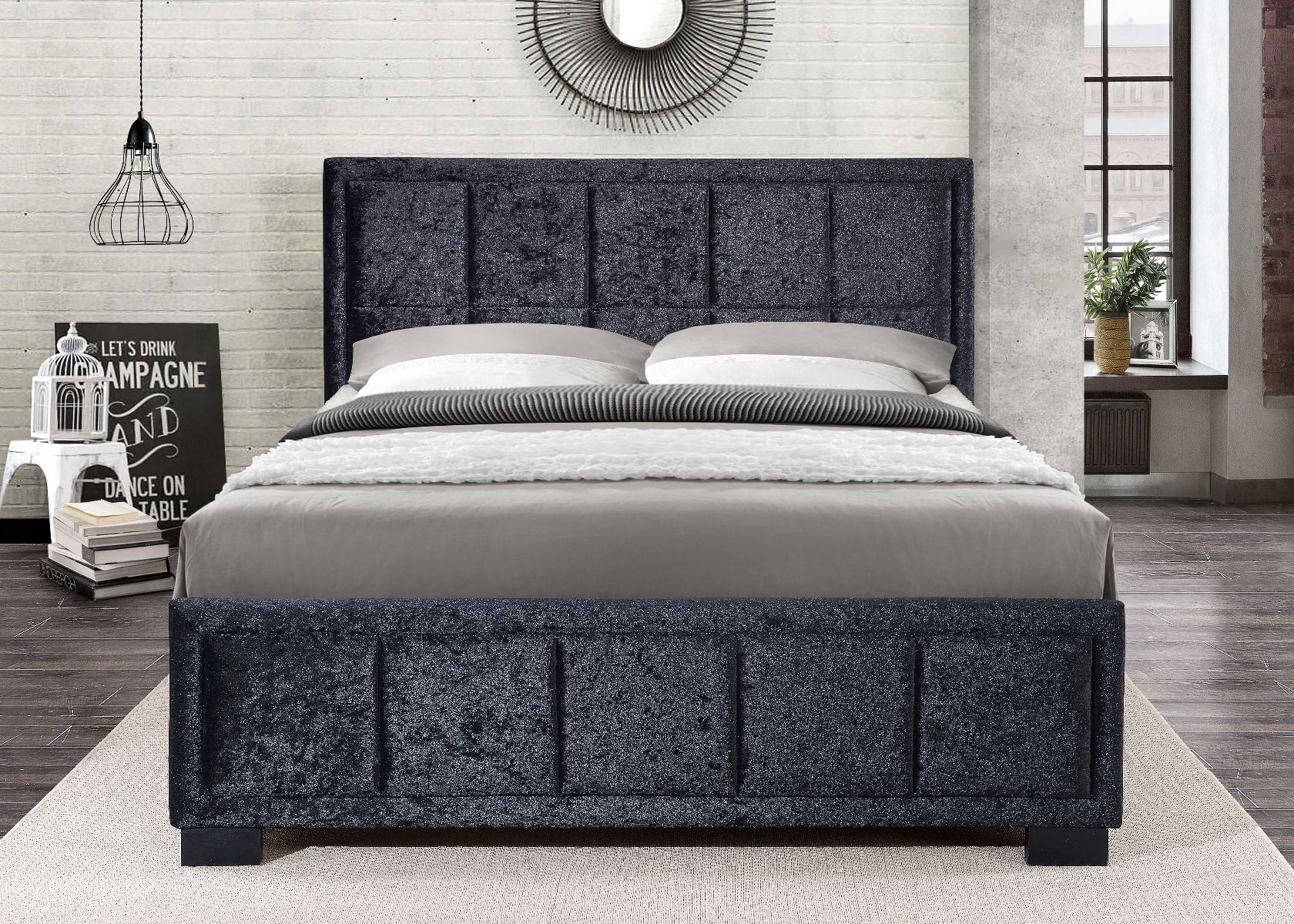Birlea Hannover Black Crushed Velvet Bed Frame - Kingsize 5ft - Birlea Essentials