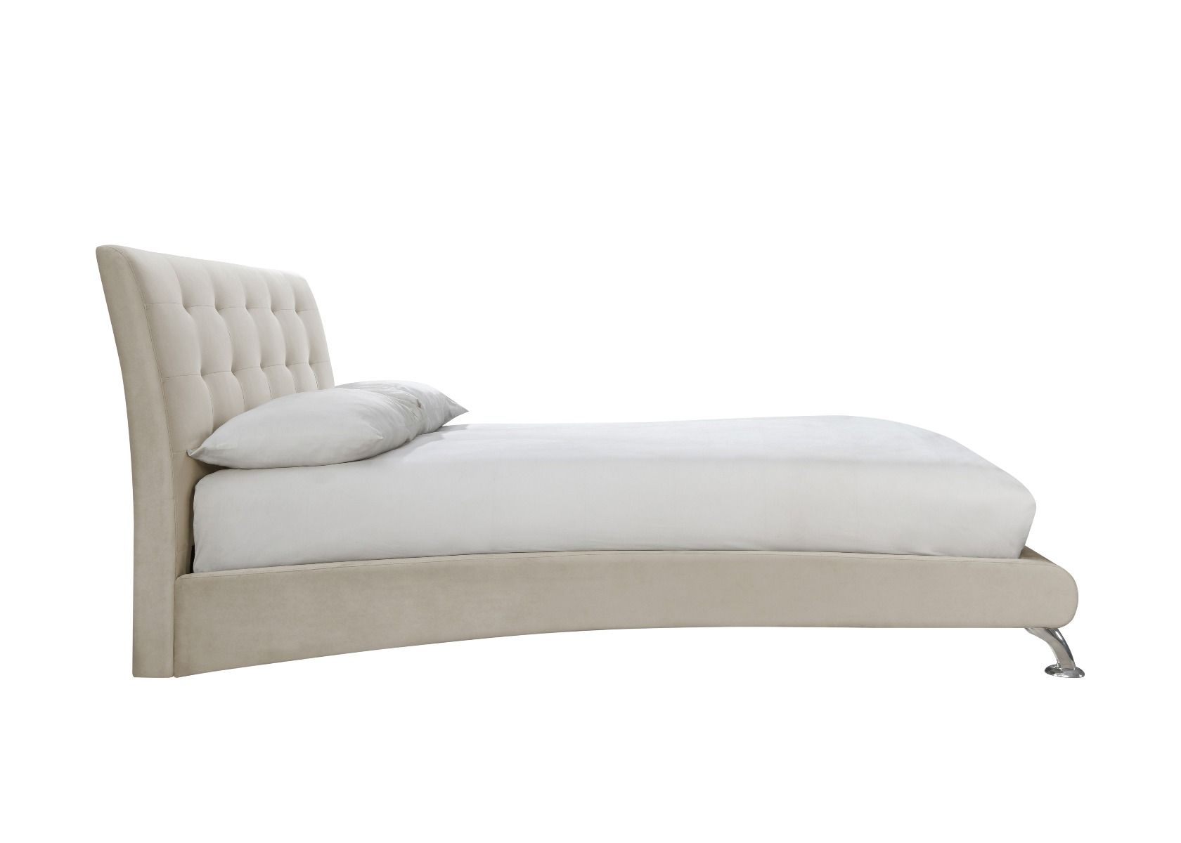 Hemlock Curved Shape Headboard Stone Velvet Bed - Standard Double 4ft6 - Birlea Essentials