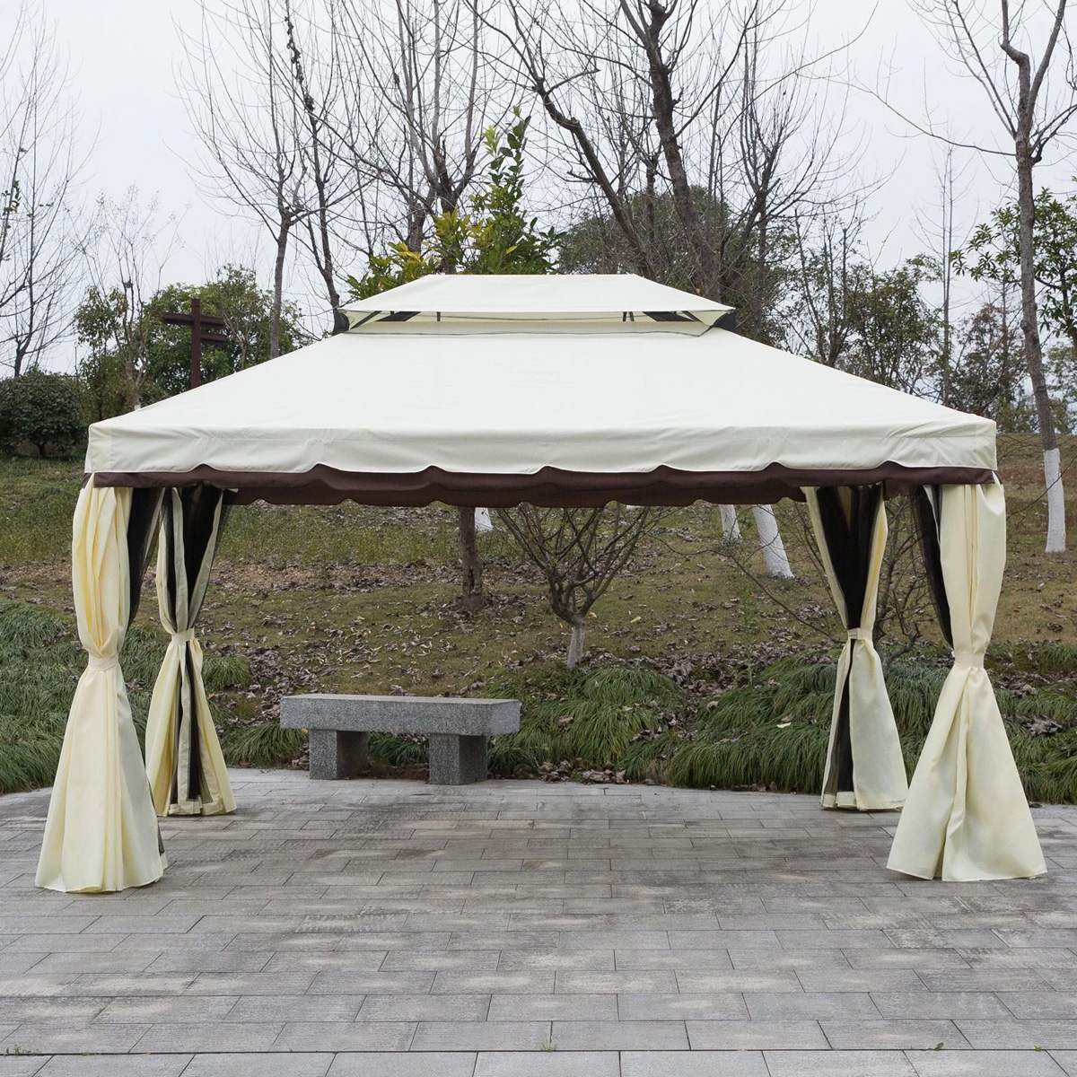 3x4m Vented Roof Aluminium Frame Gazebo - Cream White - The Garden Savant