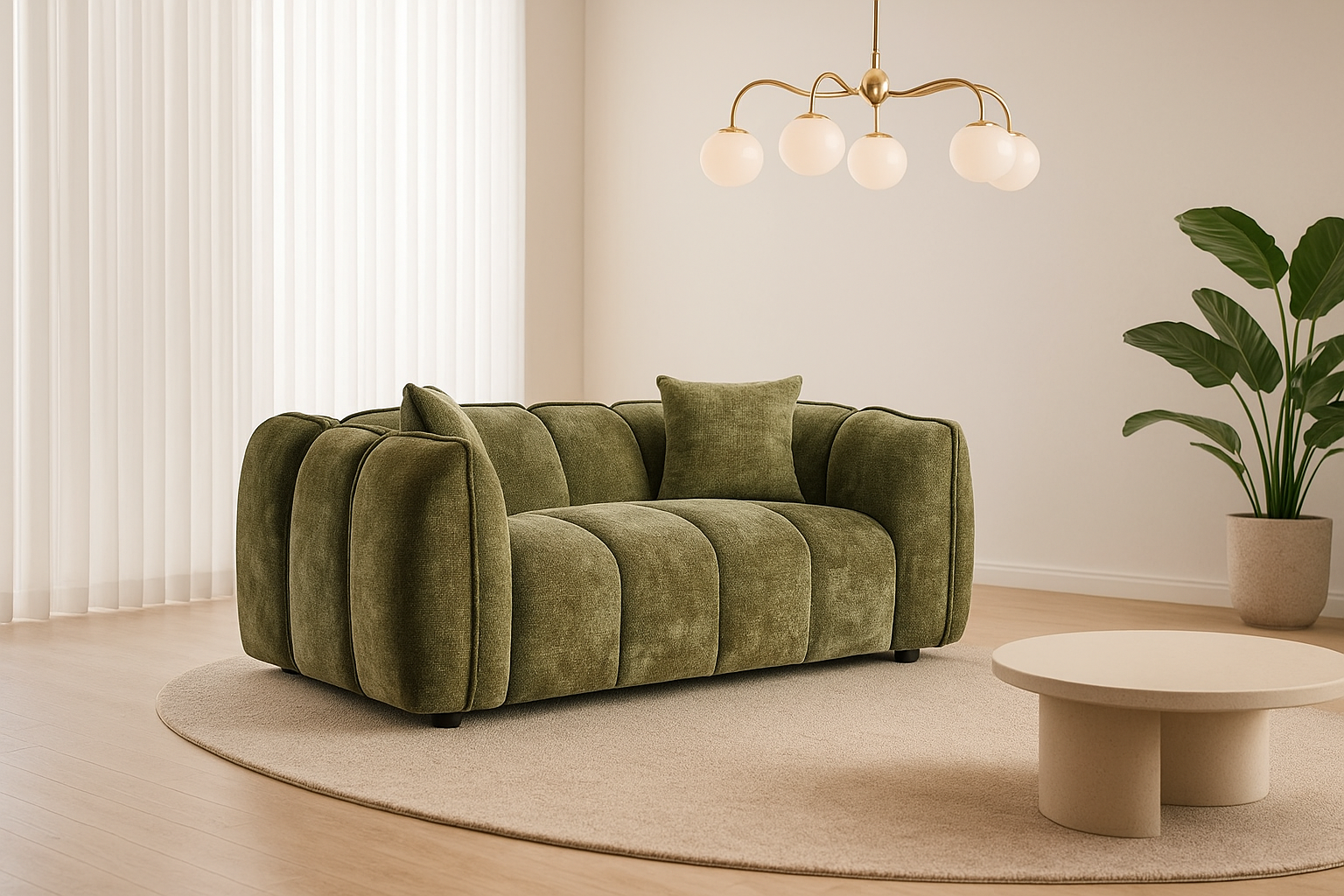 SERINZE Fabric 2 Seater Sofa - Olive - Sofa So Good
