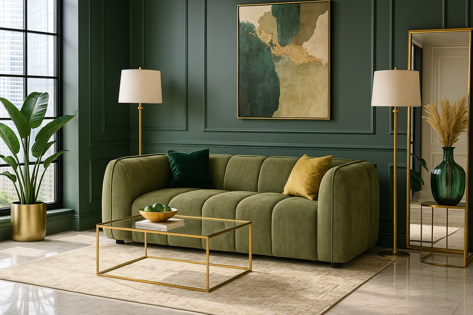 SERINZE Fabric 3 Seater Sofa - Olive - Sofa So Good