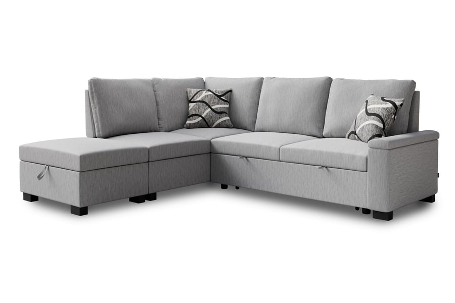 THORNWICK Fabric 4 Seater L Shaped Corner Sofabed - Grey, Left Hand Facing - Avellino & Wells