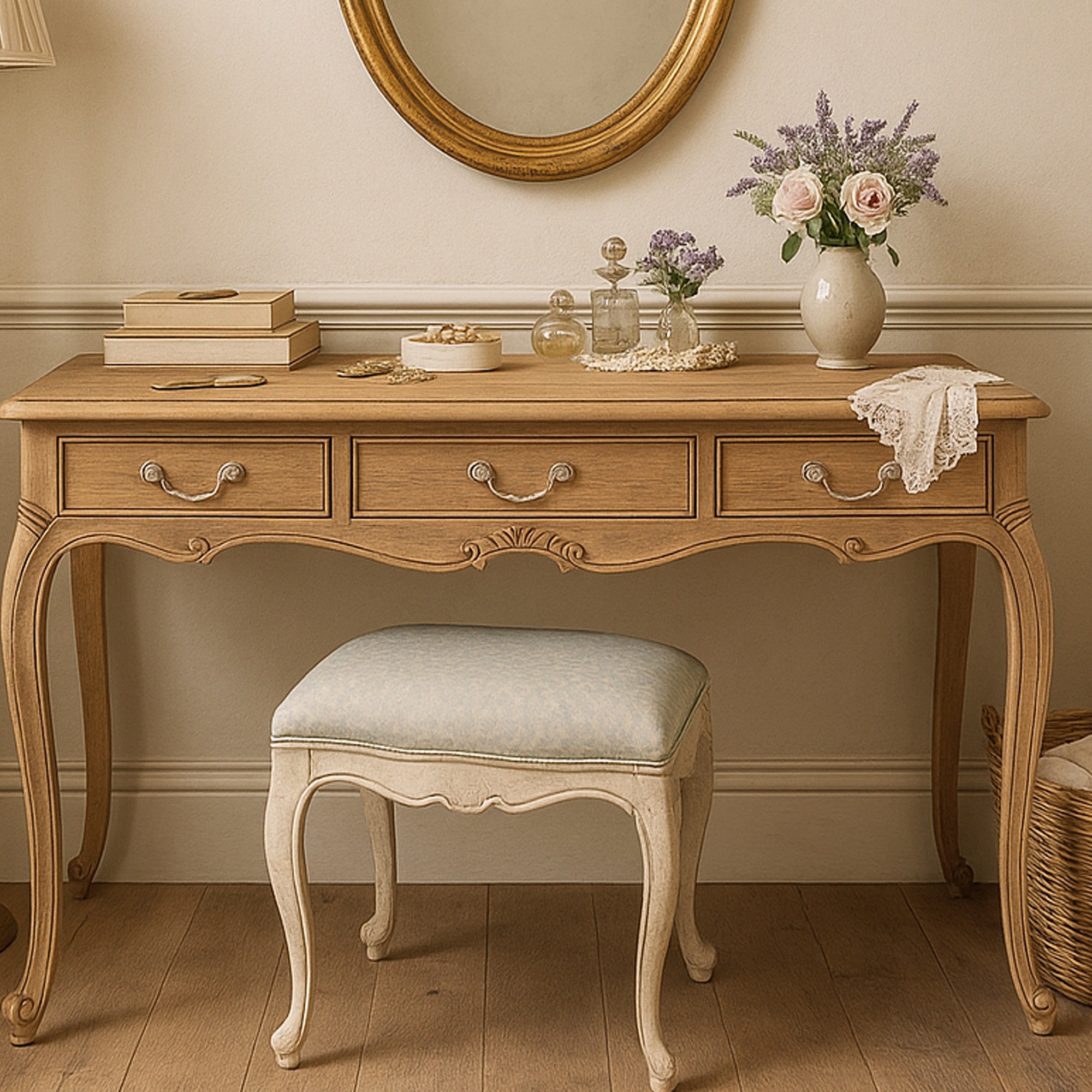 ALDERBROOK 3 Drawer Dressing Table - Oak Finish - Galvin and Galloway