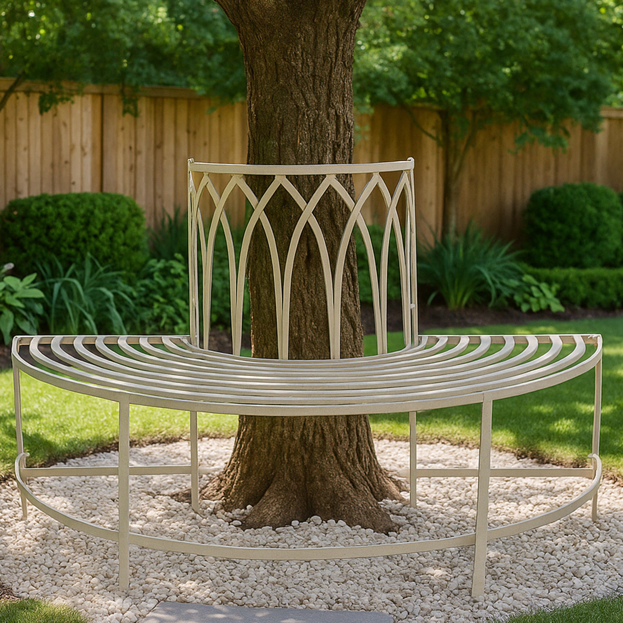 BRAMHALL Metal Tree Garden Bench - Beige - Galvin and Galloway
