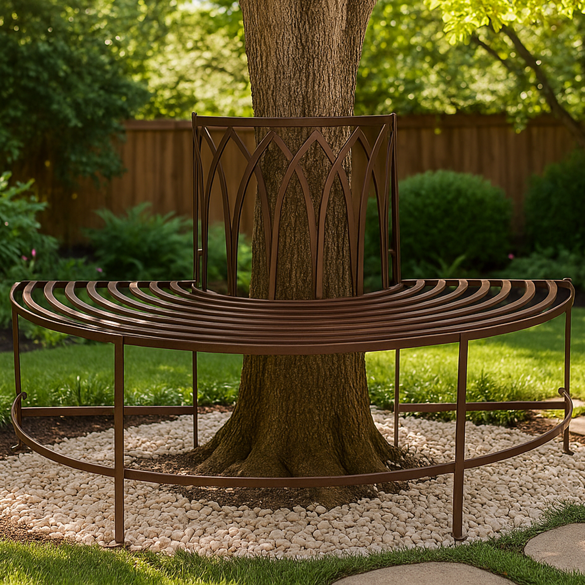 BRAMHALL Metal Tree Garden Bench - Brown - Galvin and Galloway