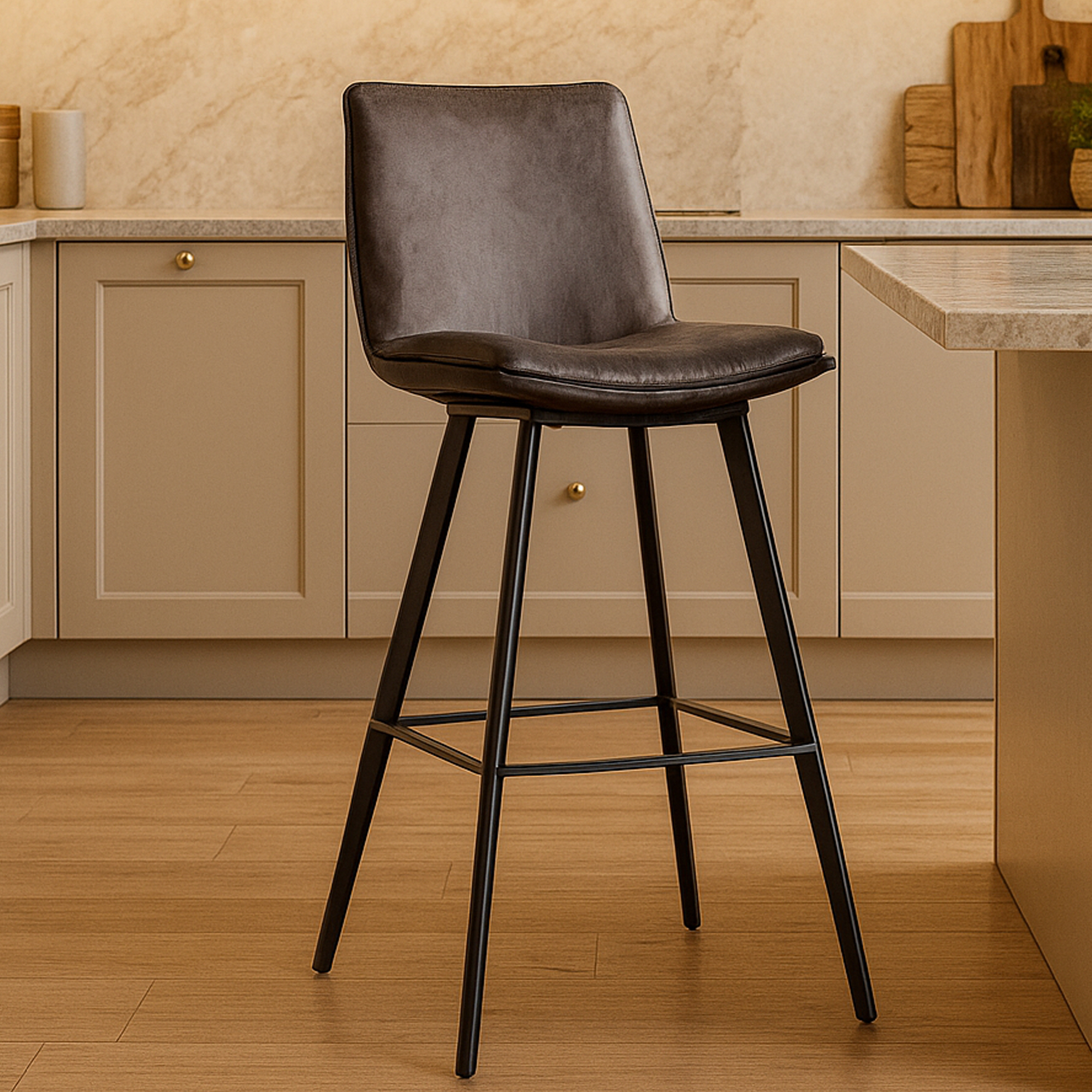 BRIARVALE Faux Leather Bar Stool Grey - Set of 2 - Galvin and Galloway