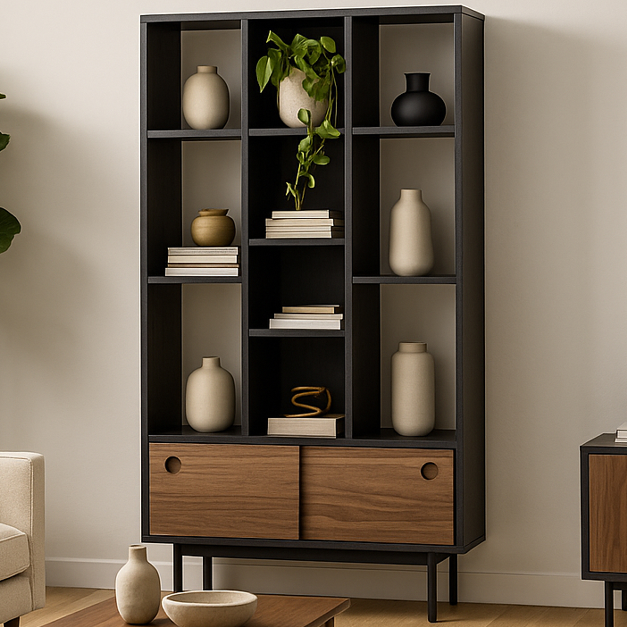 DENFIELD Display Rack - Black with Dark Oak - Galvin and Galloway