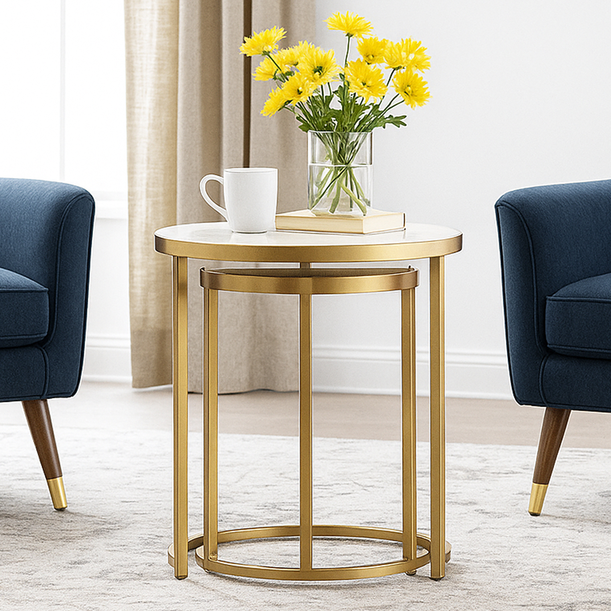 DENNINGTON Nest of 2 Side Table - Gold - Galvin and Galloway
