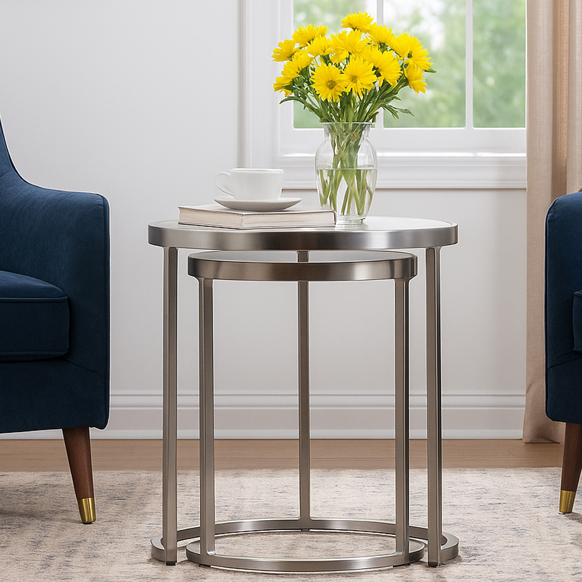 DENNINGTON Nest of 2 Side Table - Silver - Galvin and Galloway