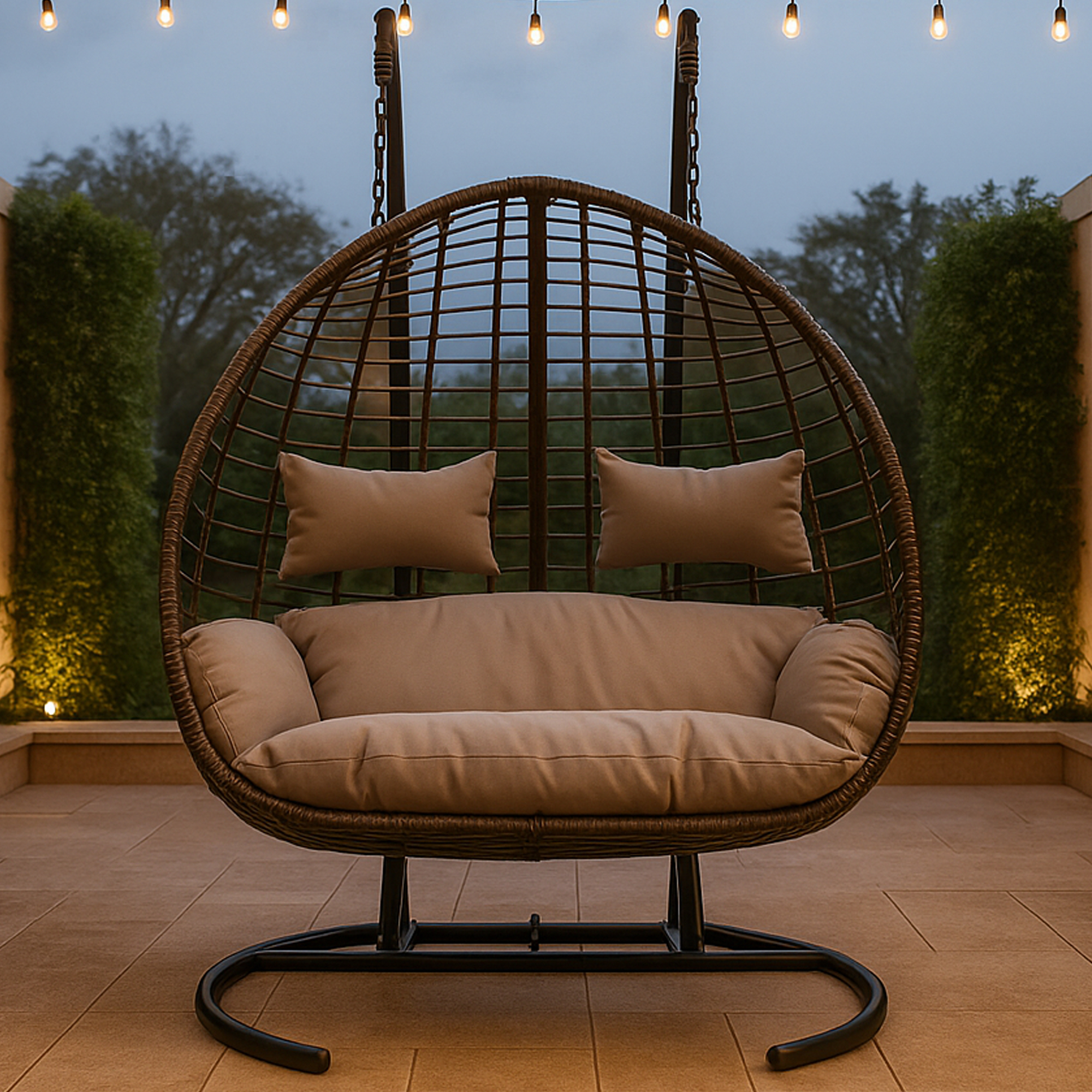 EDGEWORTH 2 Seater Hanging Egg Chair - Black - Galvin and Galloway