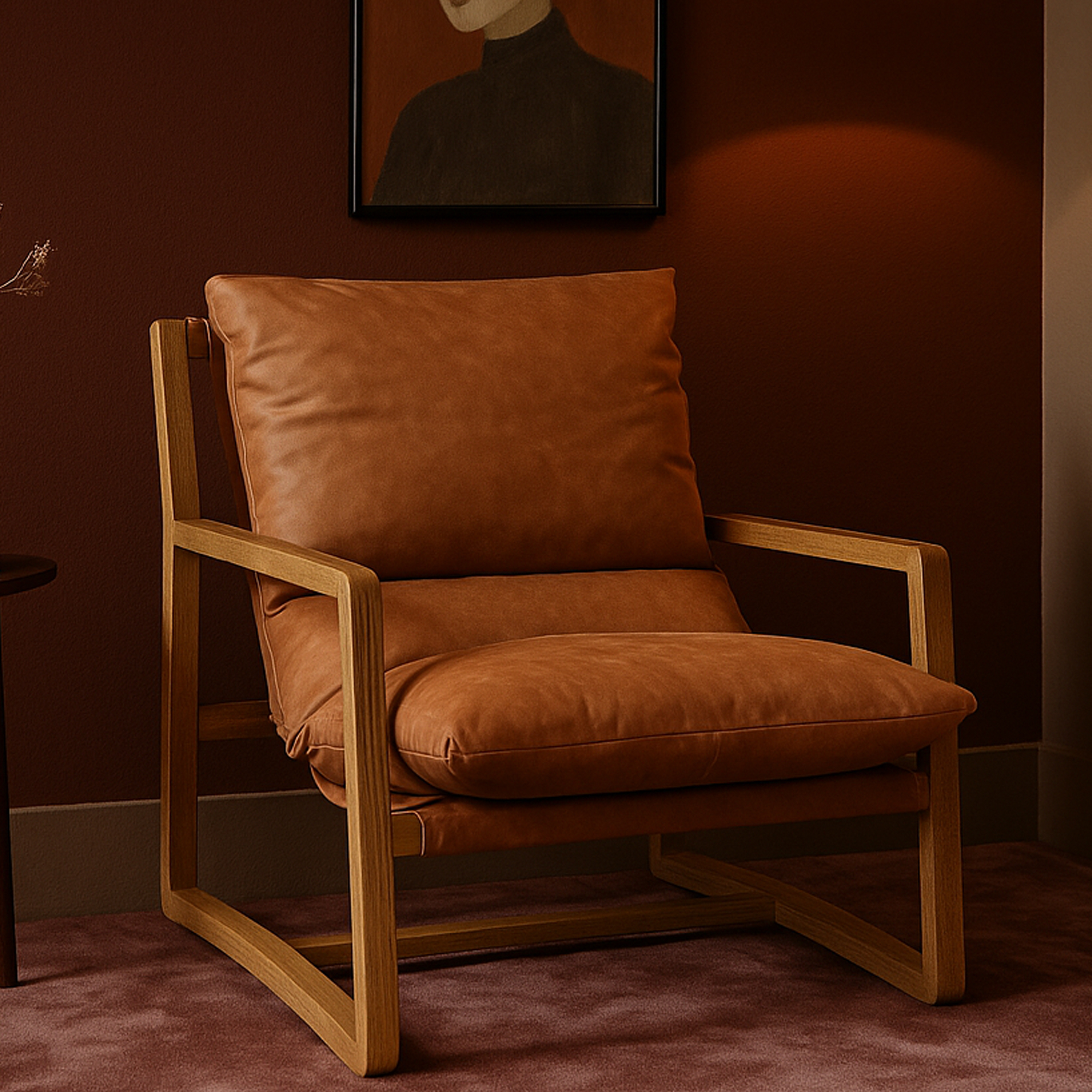ELMVALE Leather Lounge Armchair Brown - Galvin and Galloway