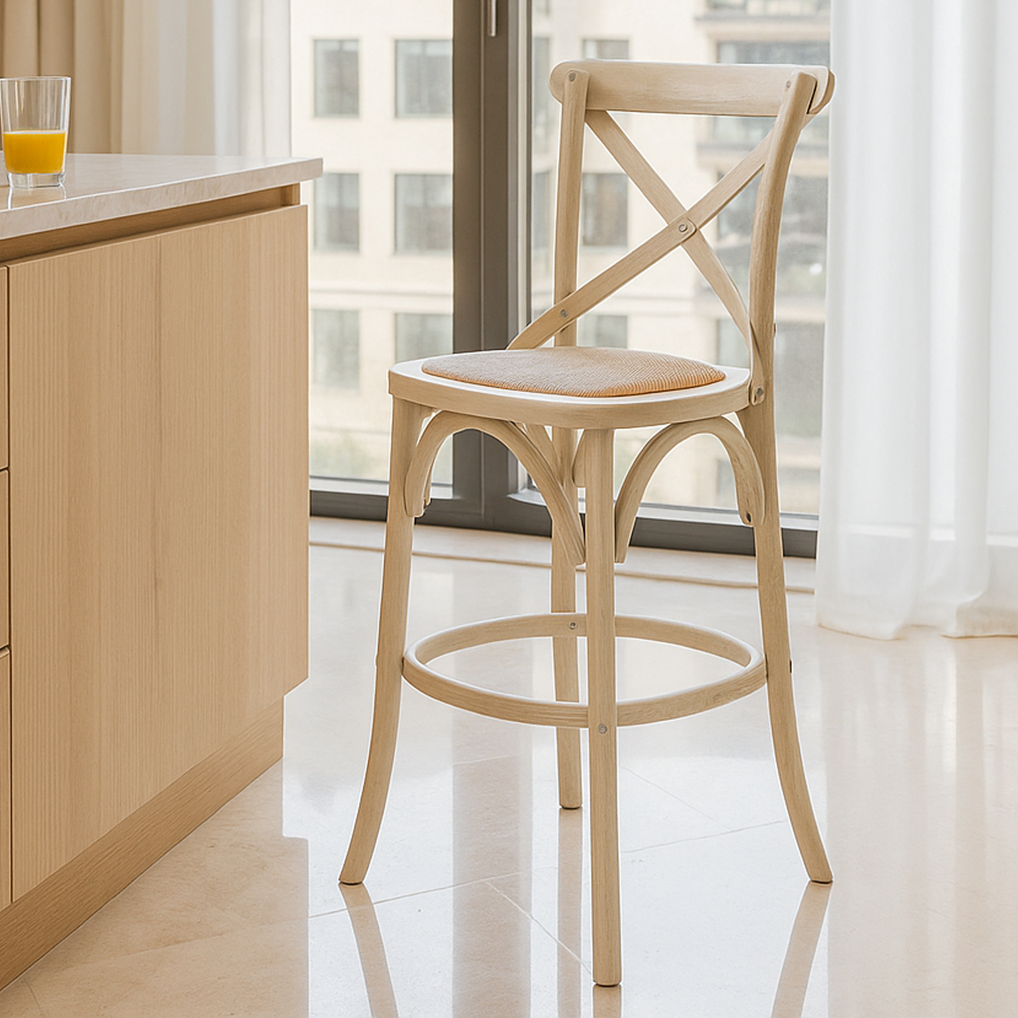 EVERLEIGH Rattan Bar Stool White - Set of 2