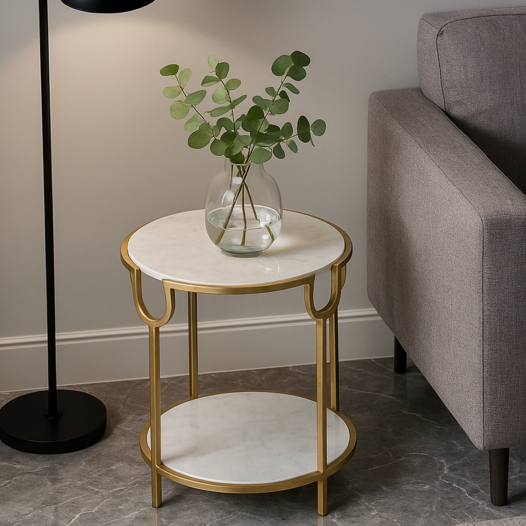 FAIRFORD Side Table White Marble - Galvin and Galloway