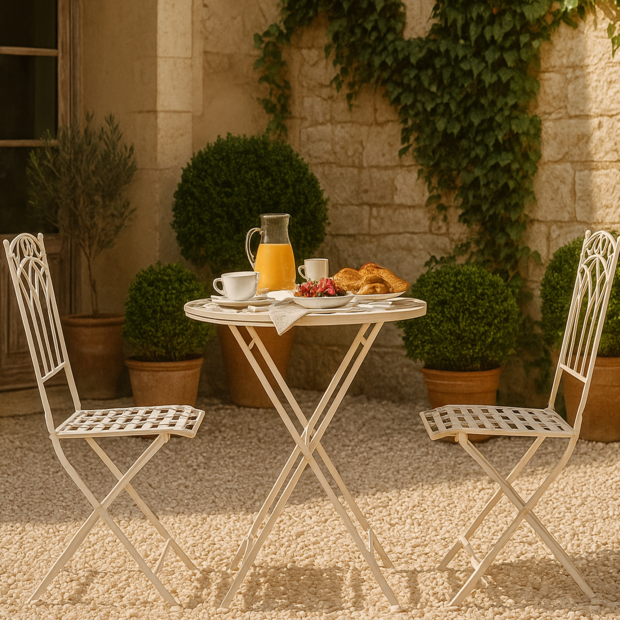 GREENDALE Metal Garden Bistro Set - White - Galvin and Galloway