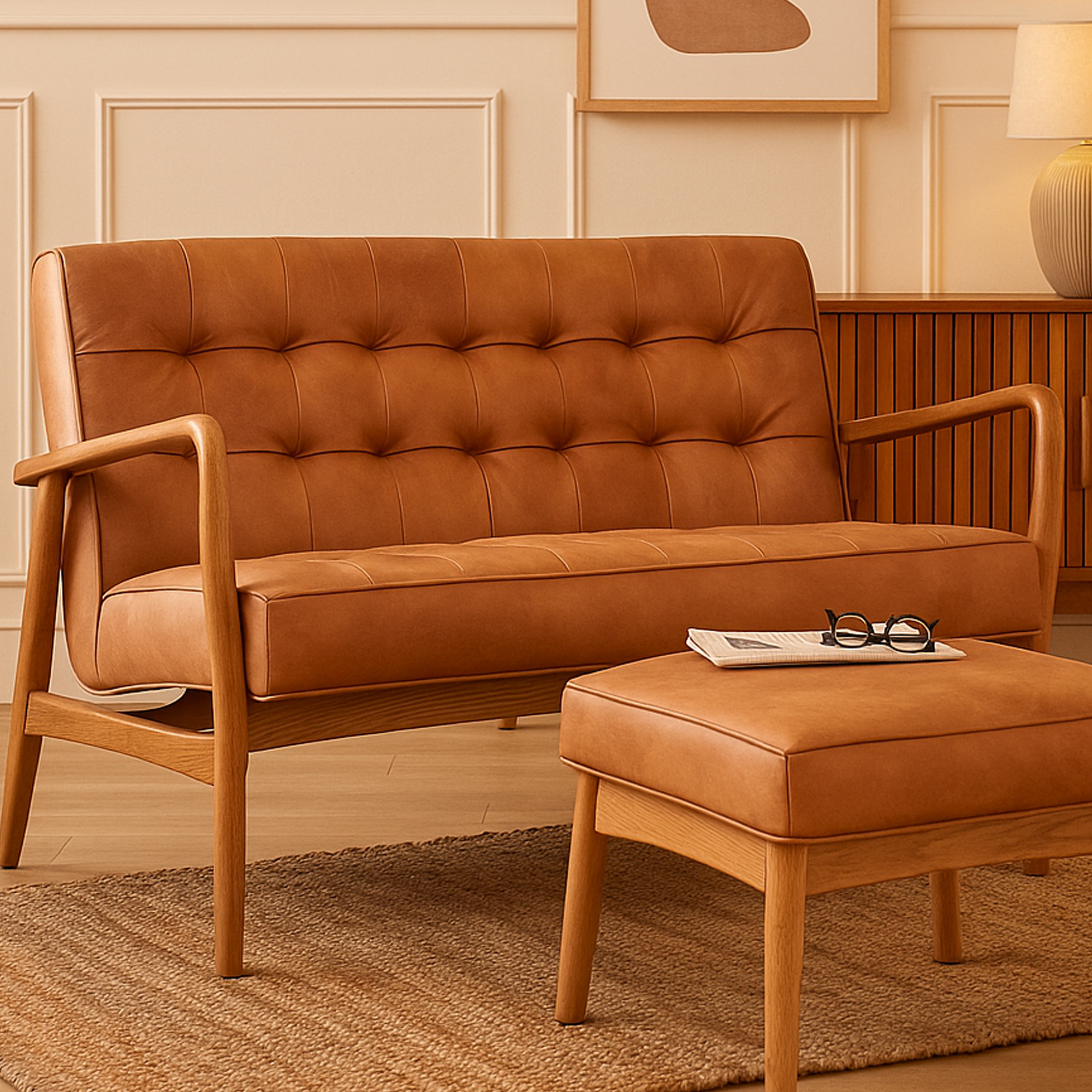 GREENLEIGH Leather 2 Seater Sofa - Brown - Galvin and Galloway