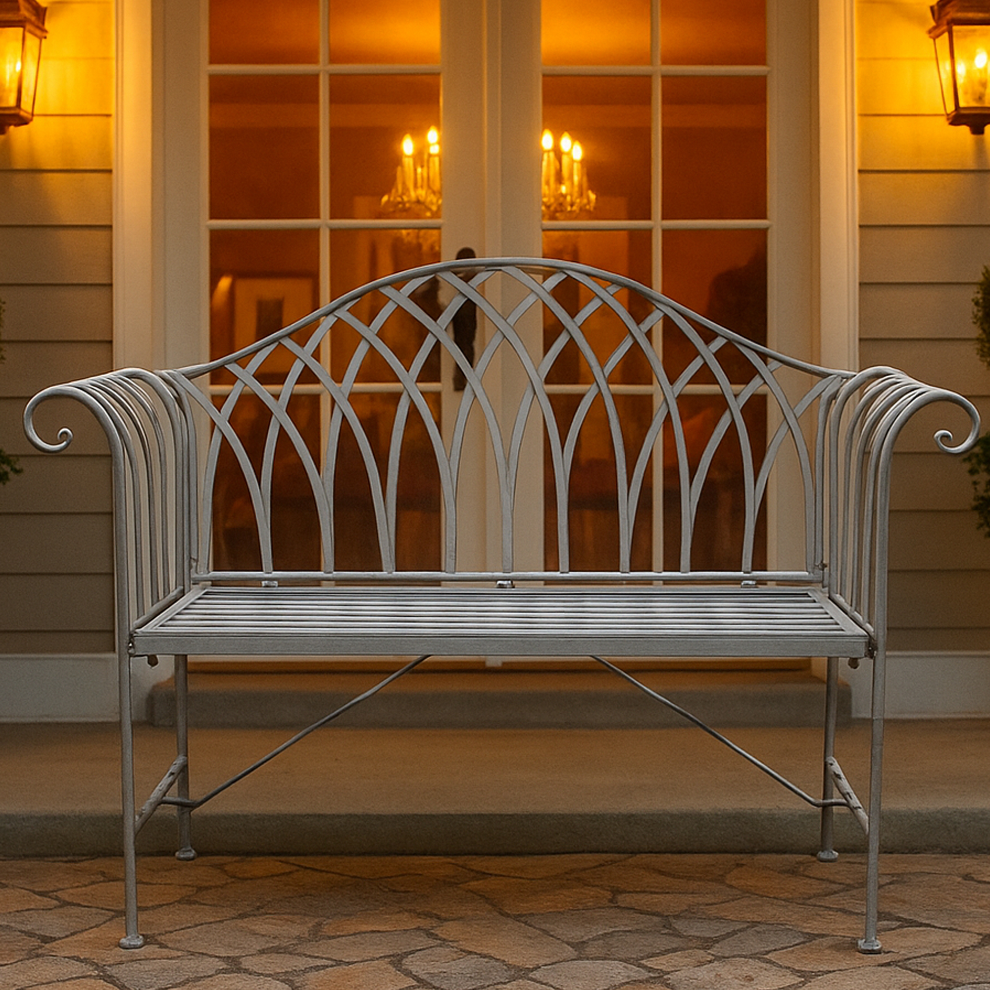 HAZELGROVE Metal Garden Bench - Grey - Galvin and Galloway