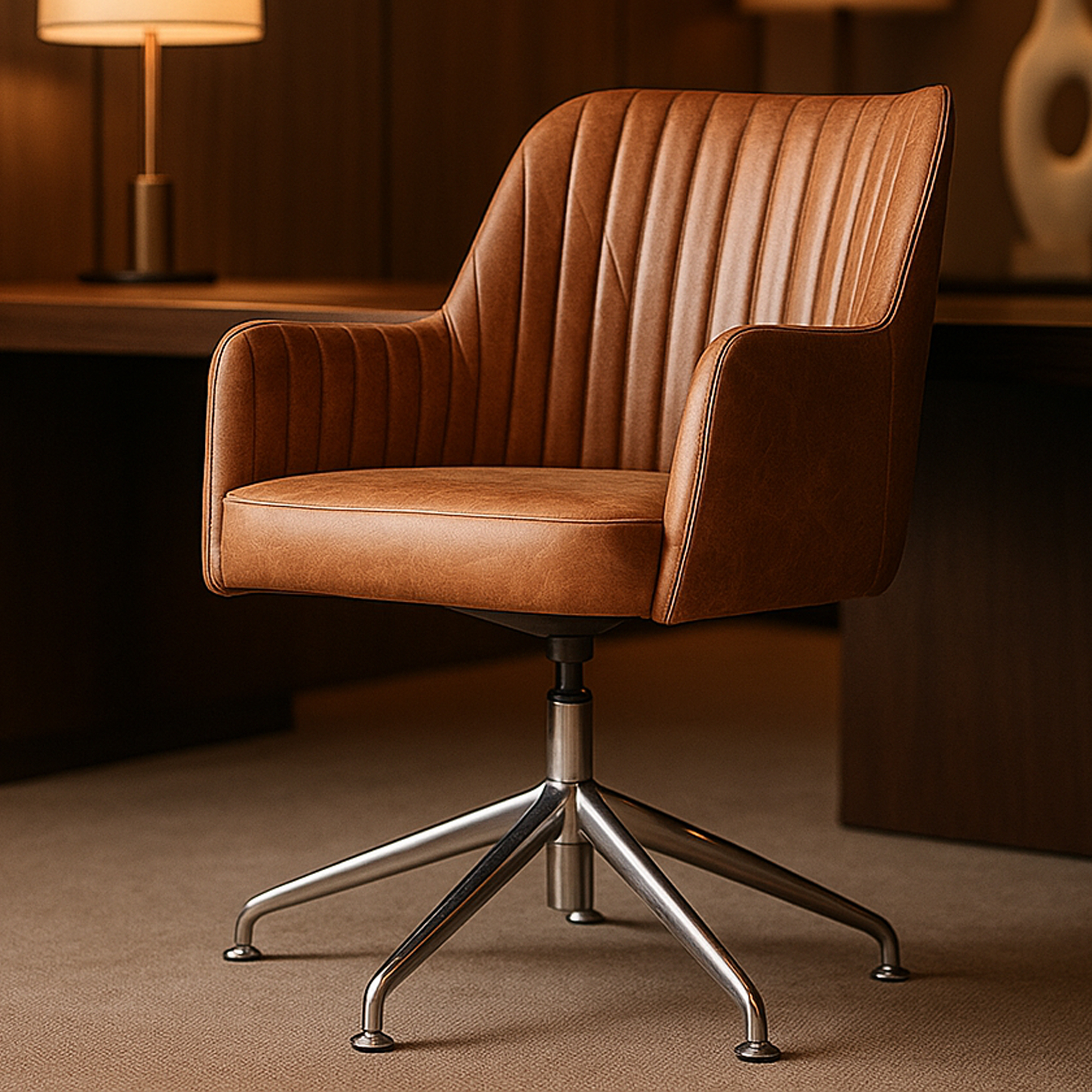 PRIMROSE Leather Swivel Chair - Brown - Galvin and Galloway