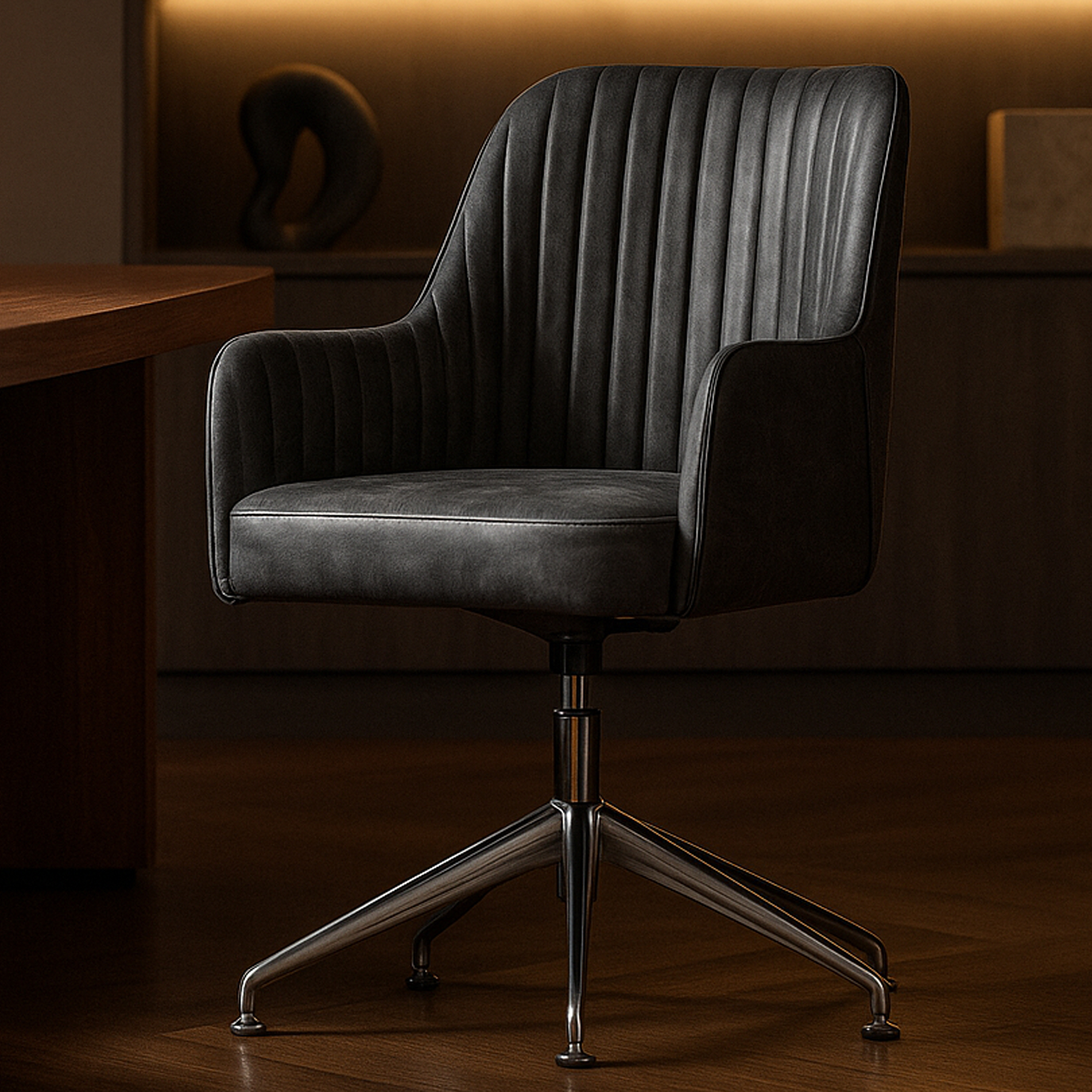 PRIMROSE Leather Swivel Chair - Black - Galvin and Galloway
