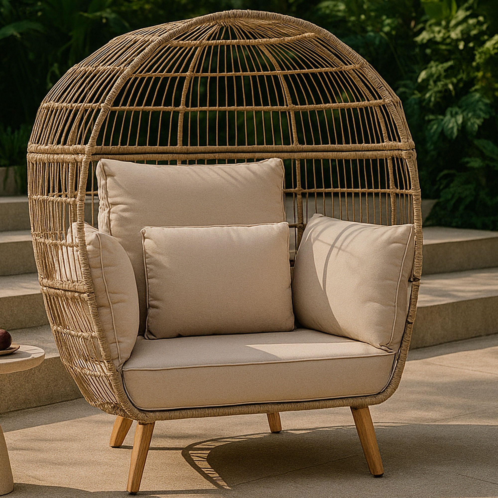 QUENBY Rattan Outdoor Egg Chair - Oak - Galvin and Galloway