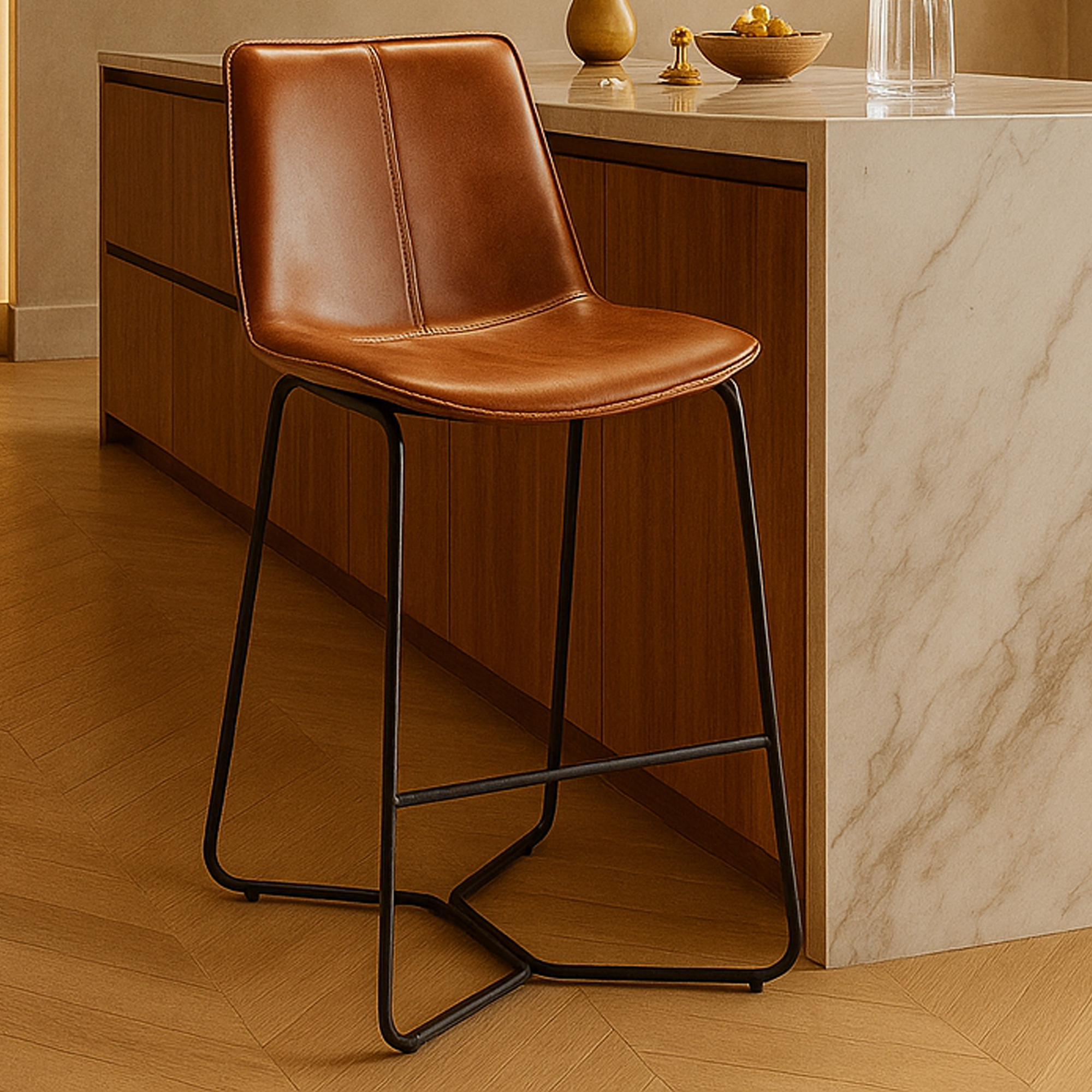 RAVENSBOURNE PU Leather Bar Stool Brown - Set of 2