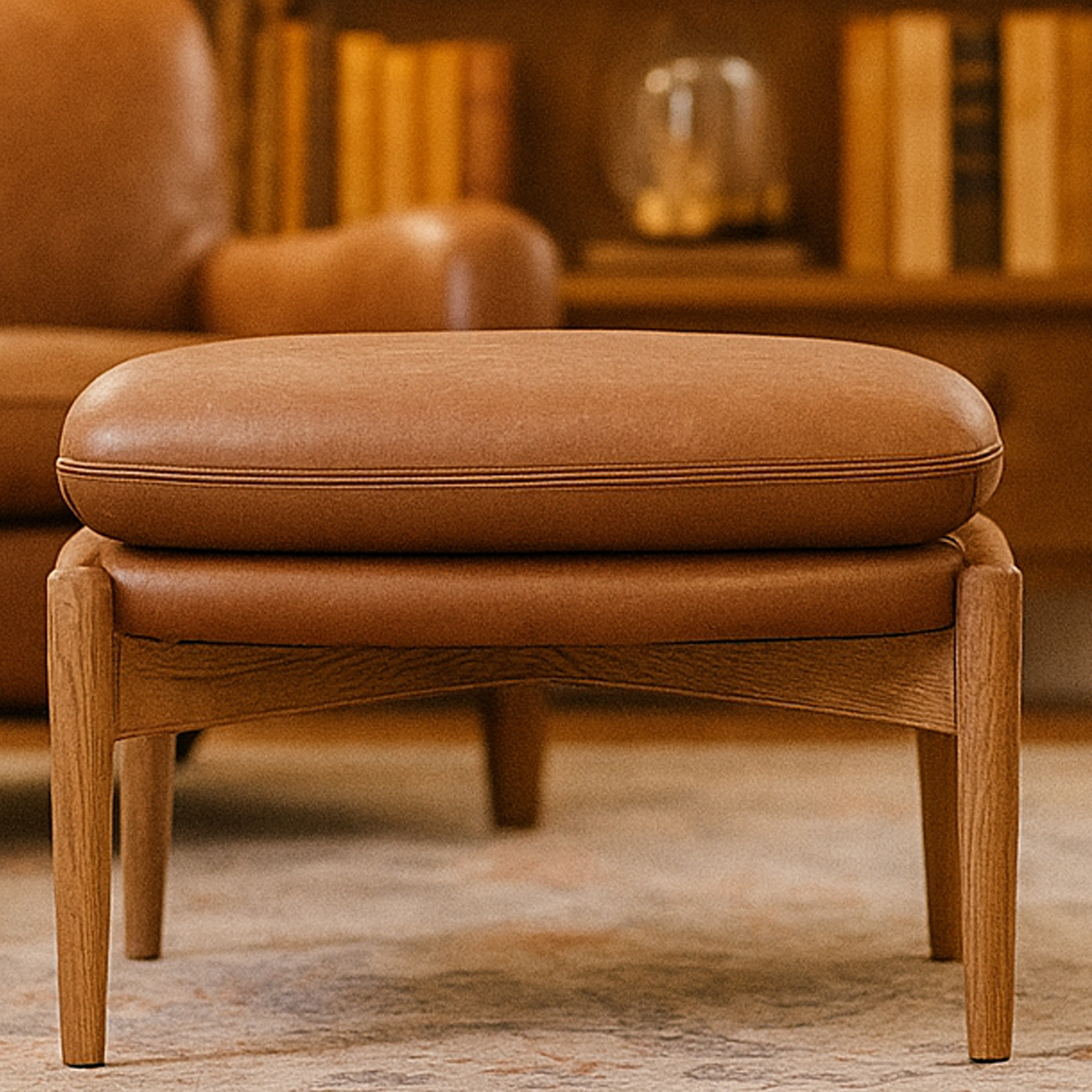 RAVENSCROFT Leather Footstool - Brown - Galvin and Galloway