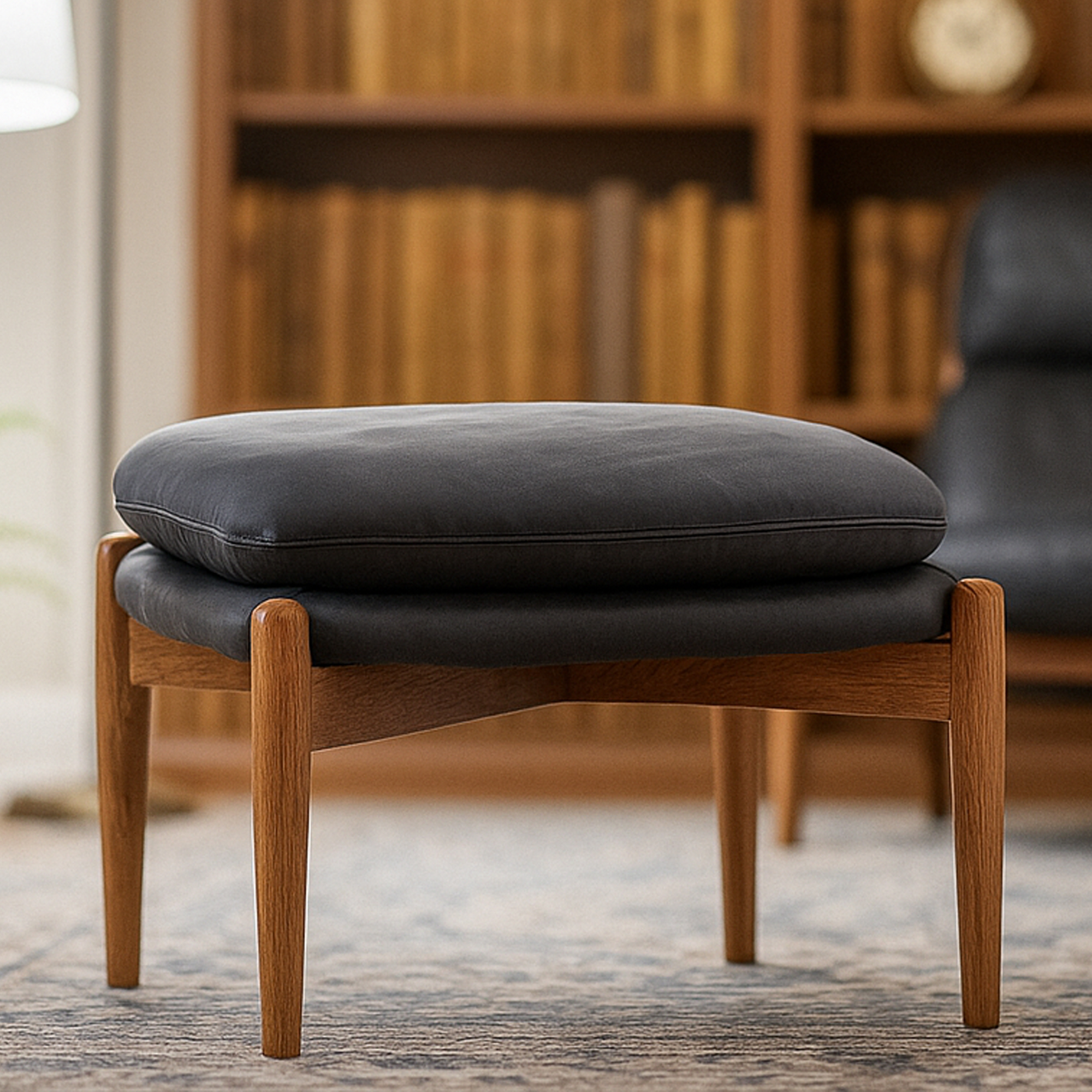 RAVENSCROFT Leather Footstool - Grey - Galvin and Galloway