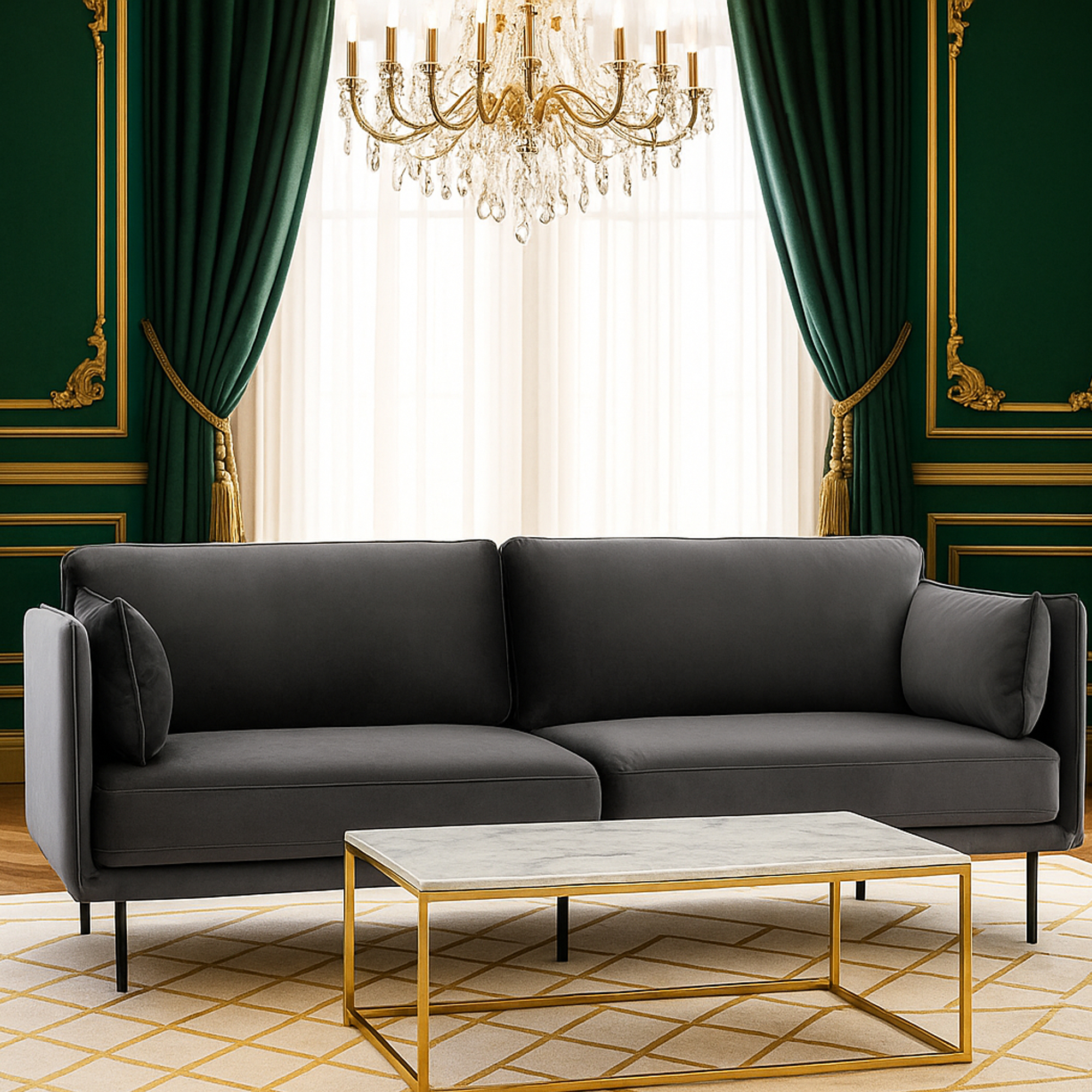 ROSEVALE Fabric 3 Seater Sofa - Black - Galvin and Galloway