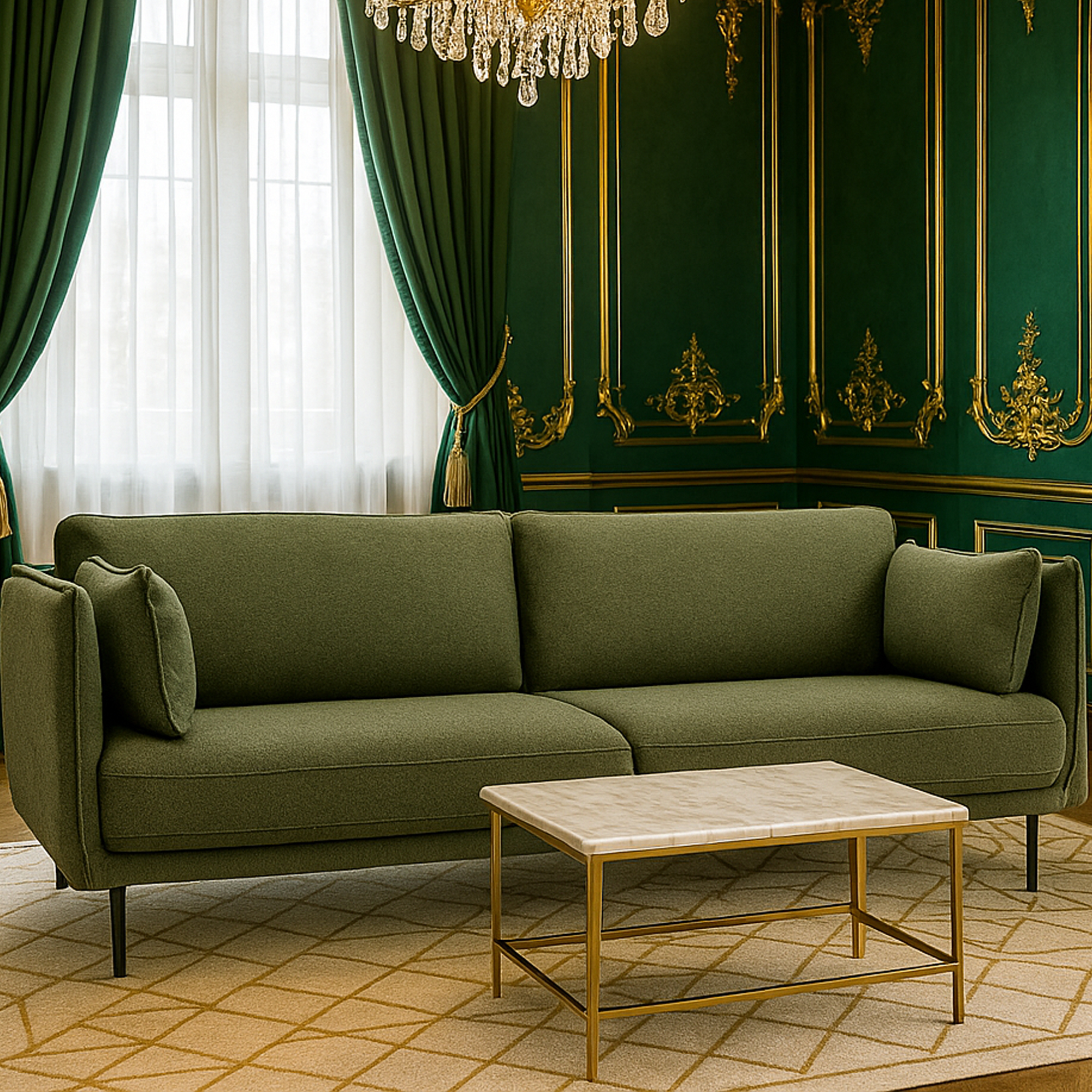 ROSEVALE Fabric 3 Seater Sofa - Green - Galvin and Galloway