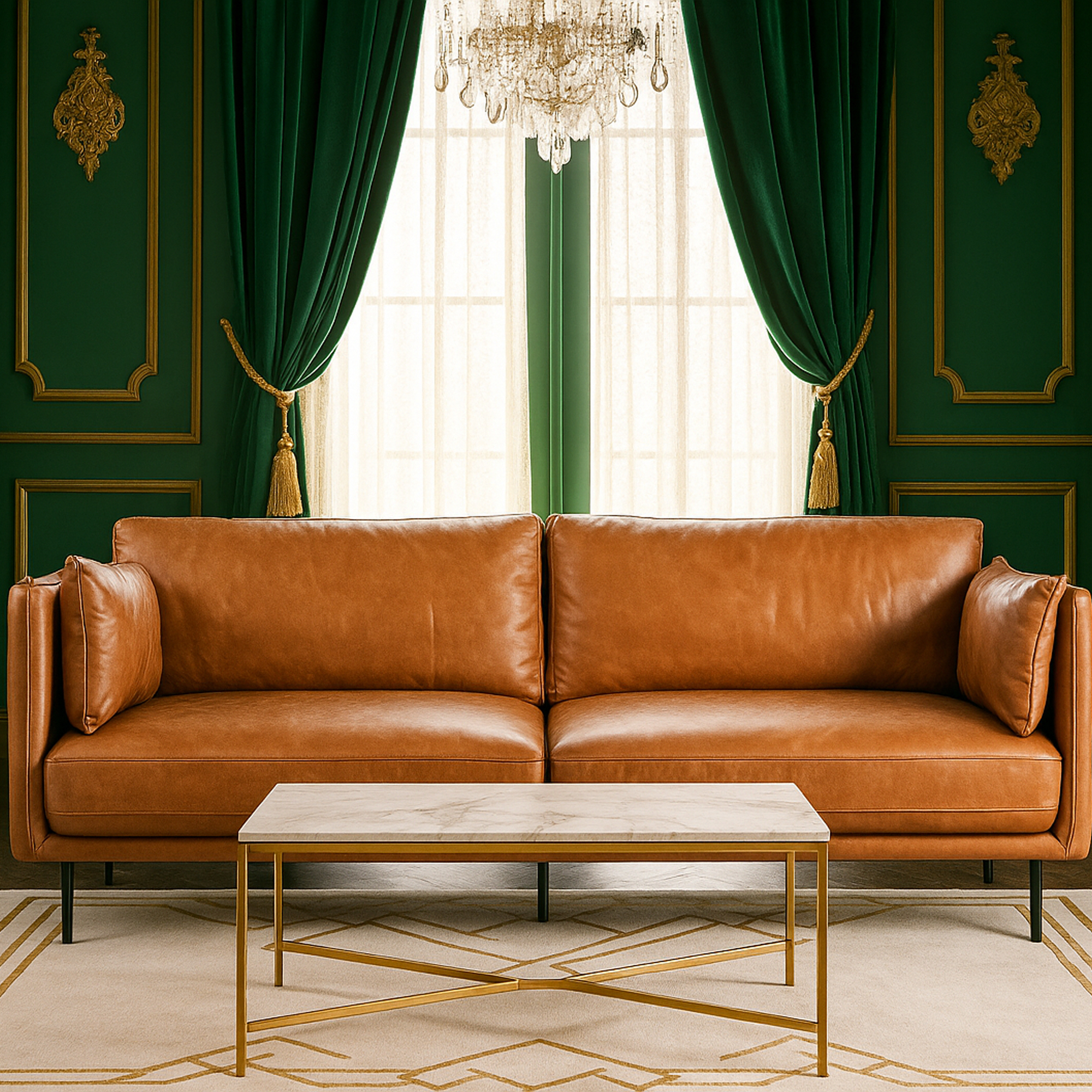 ROSEVALE Leather 3 Seater Sofa - Brown - Galvin and Galloway