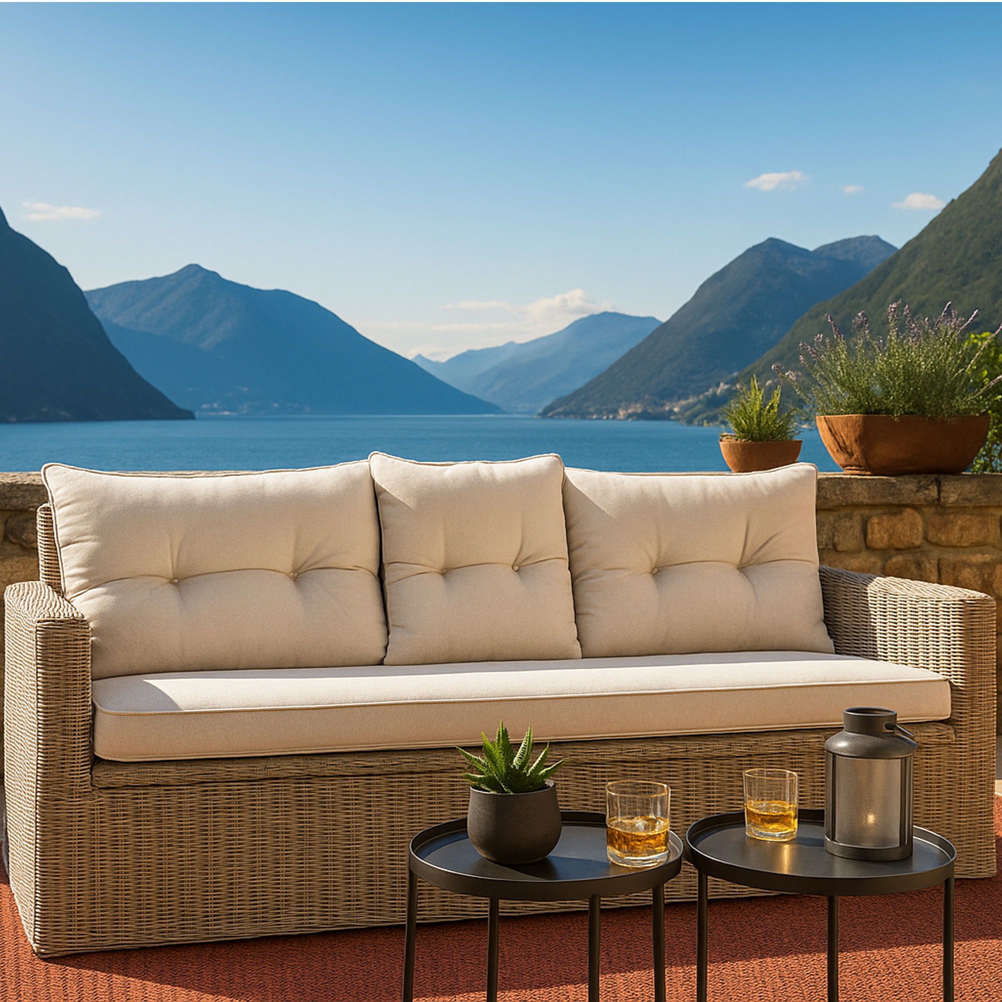 TADCASTER Rattan 2 Seater Garden Sofa - Brown - Galvin and Galloway