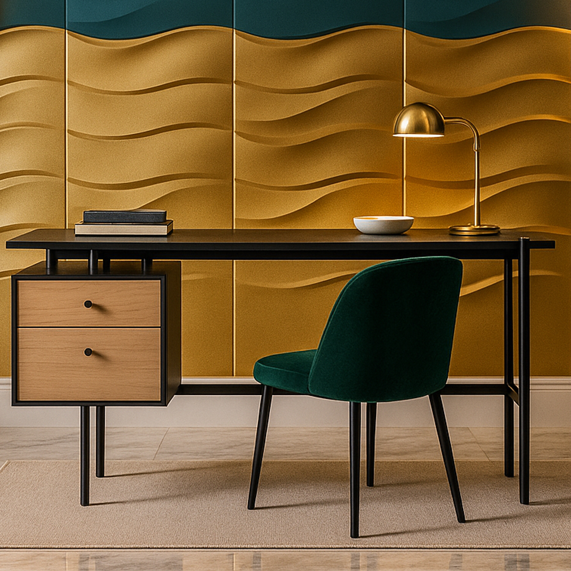 THORNLEIGH 2 Drawer Office Desk - Black and Oak - Galvin and Galloway