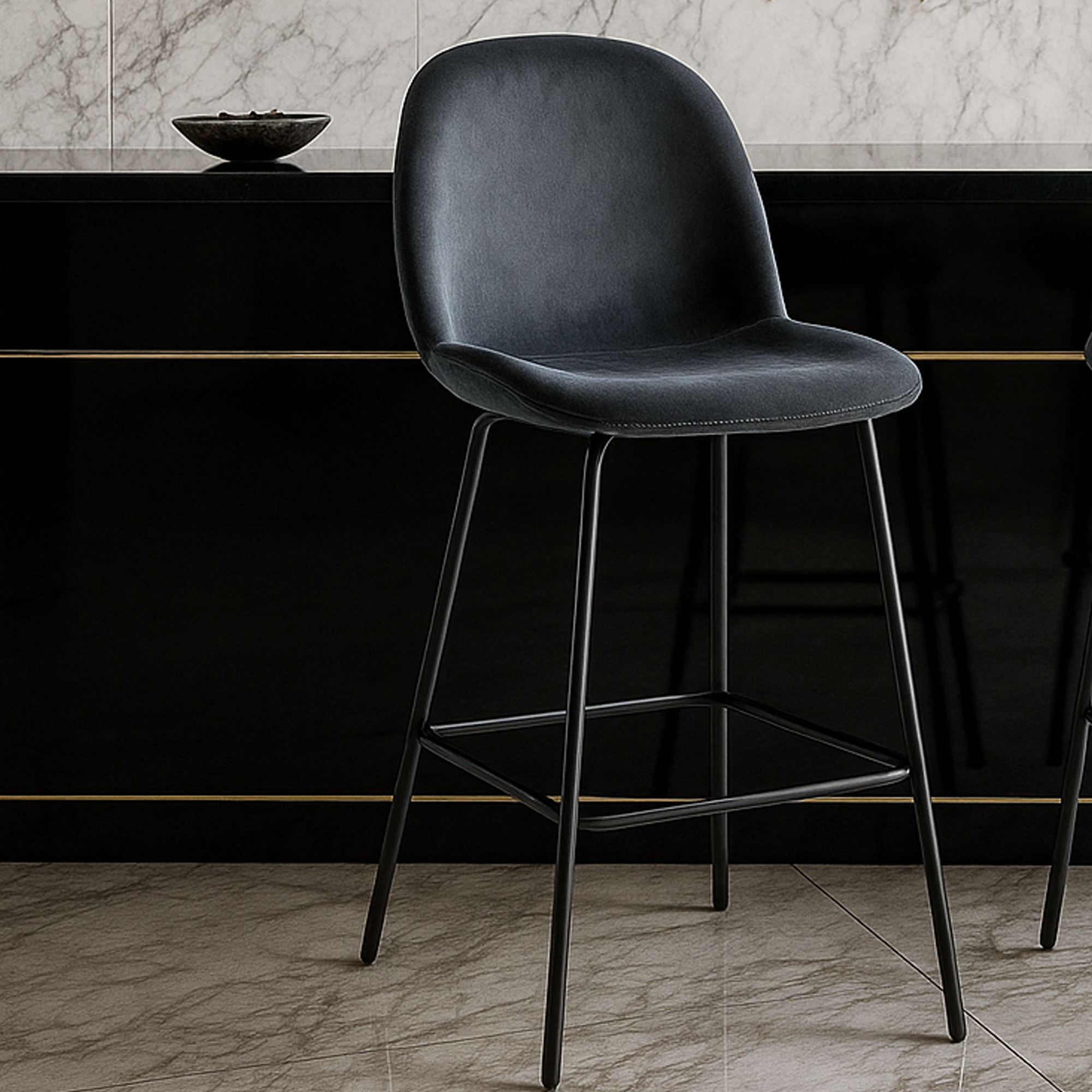 THORNWOOD Velvet Bar Stool Dark Grey - Set of 2 - Galvin and Galloway