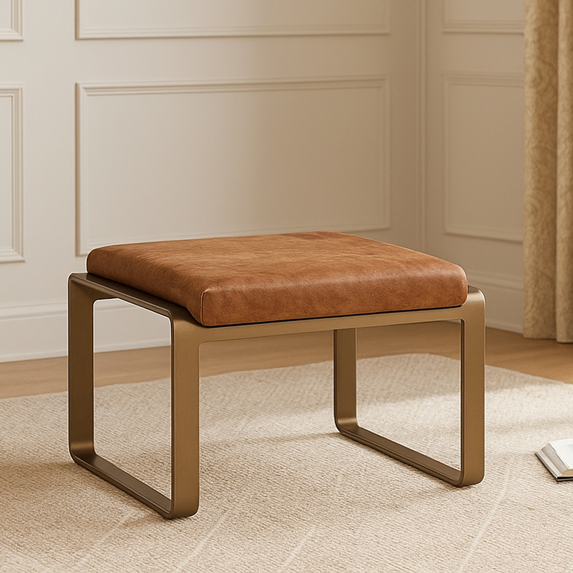 WEXFORD Leather Footstool - Orange - Galvin and Galloway