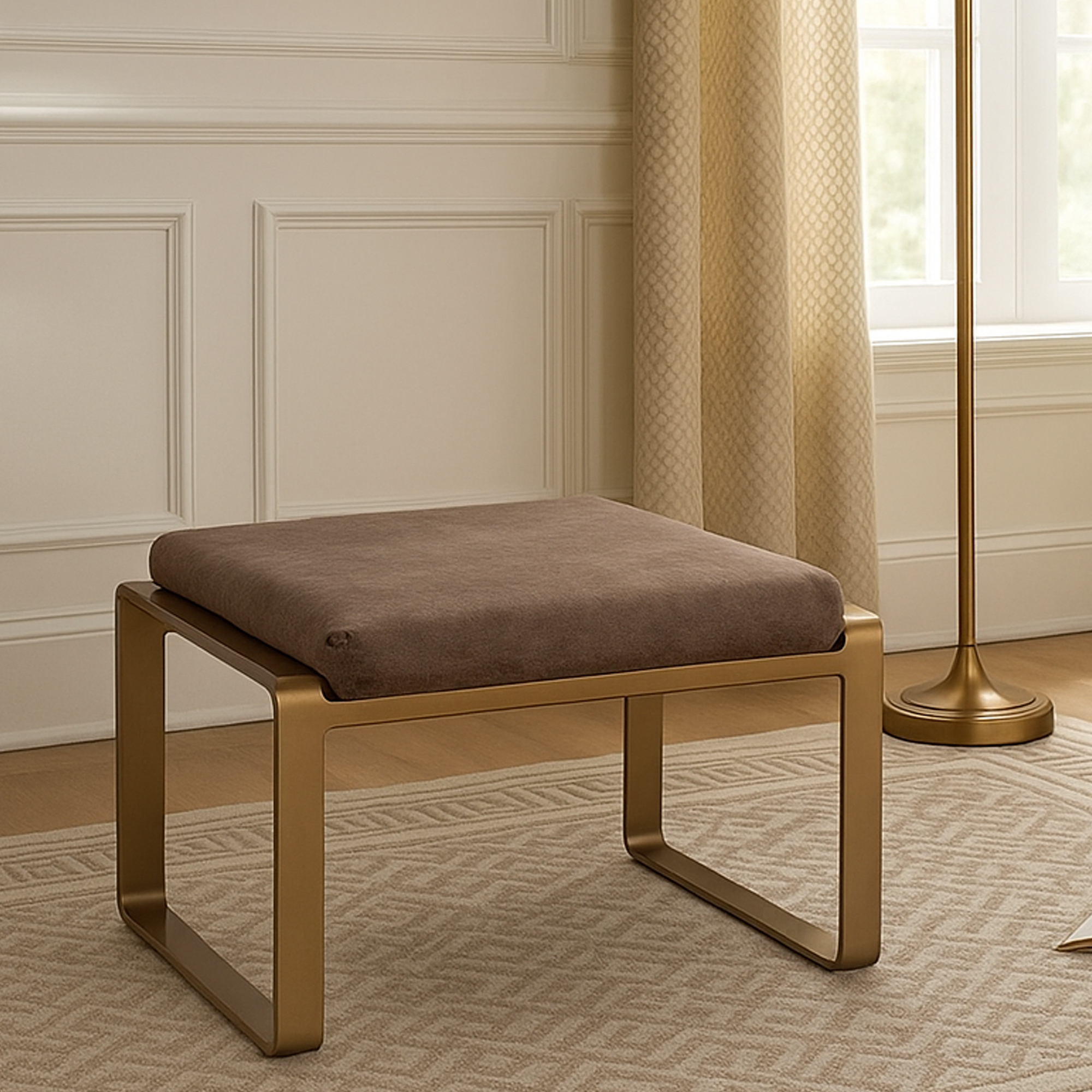 WEXFORD Leather Footstool - Brown - Galvin and Galloway